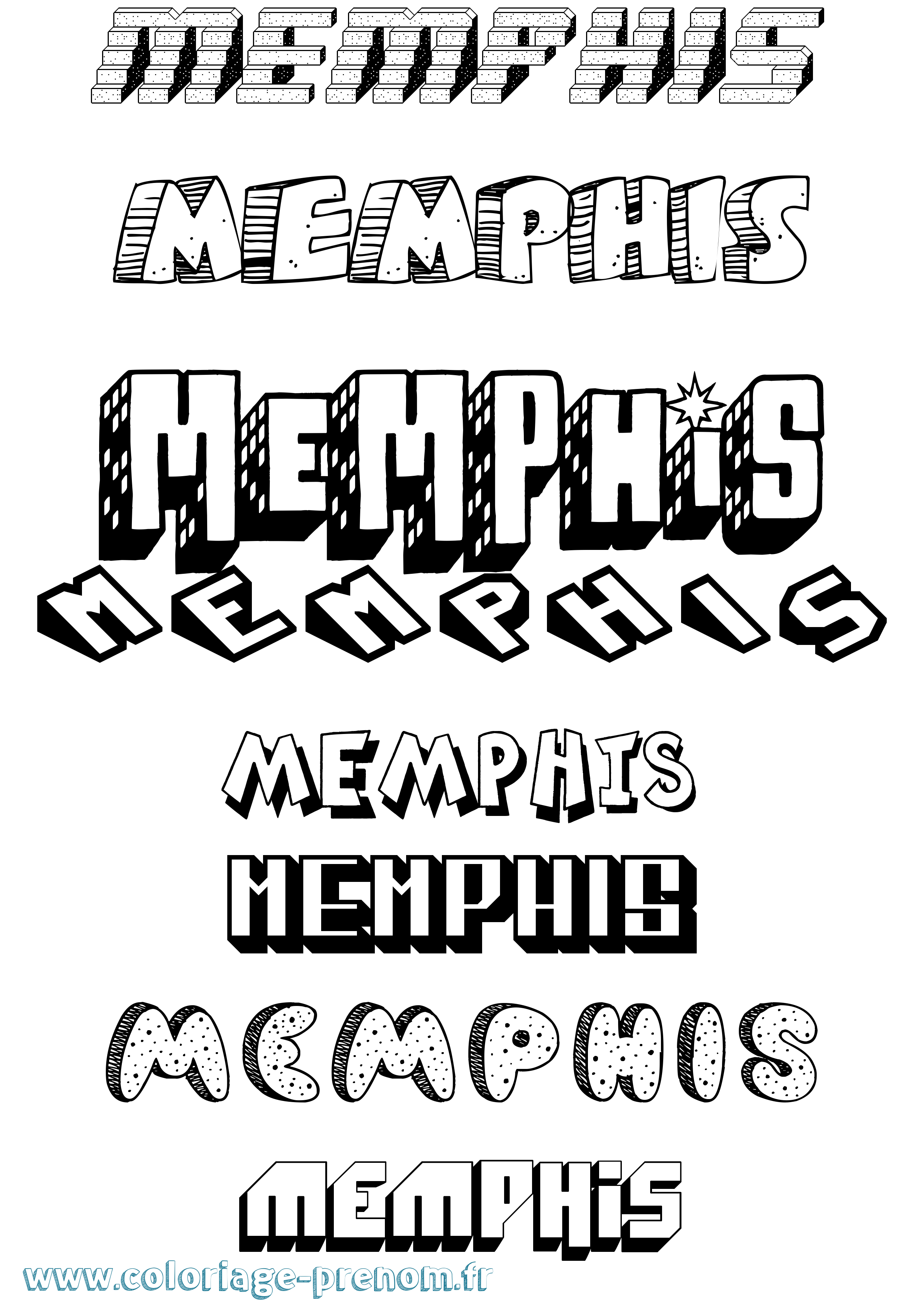 Coloriage Memphis Effet 3D Coloriage prénom Memphis Effet 3D
