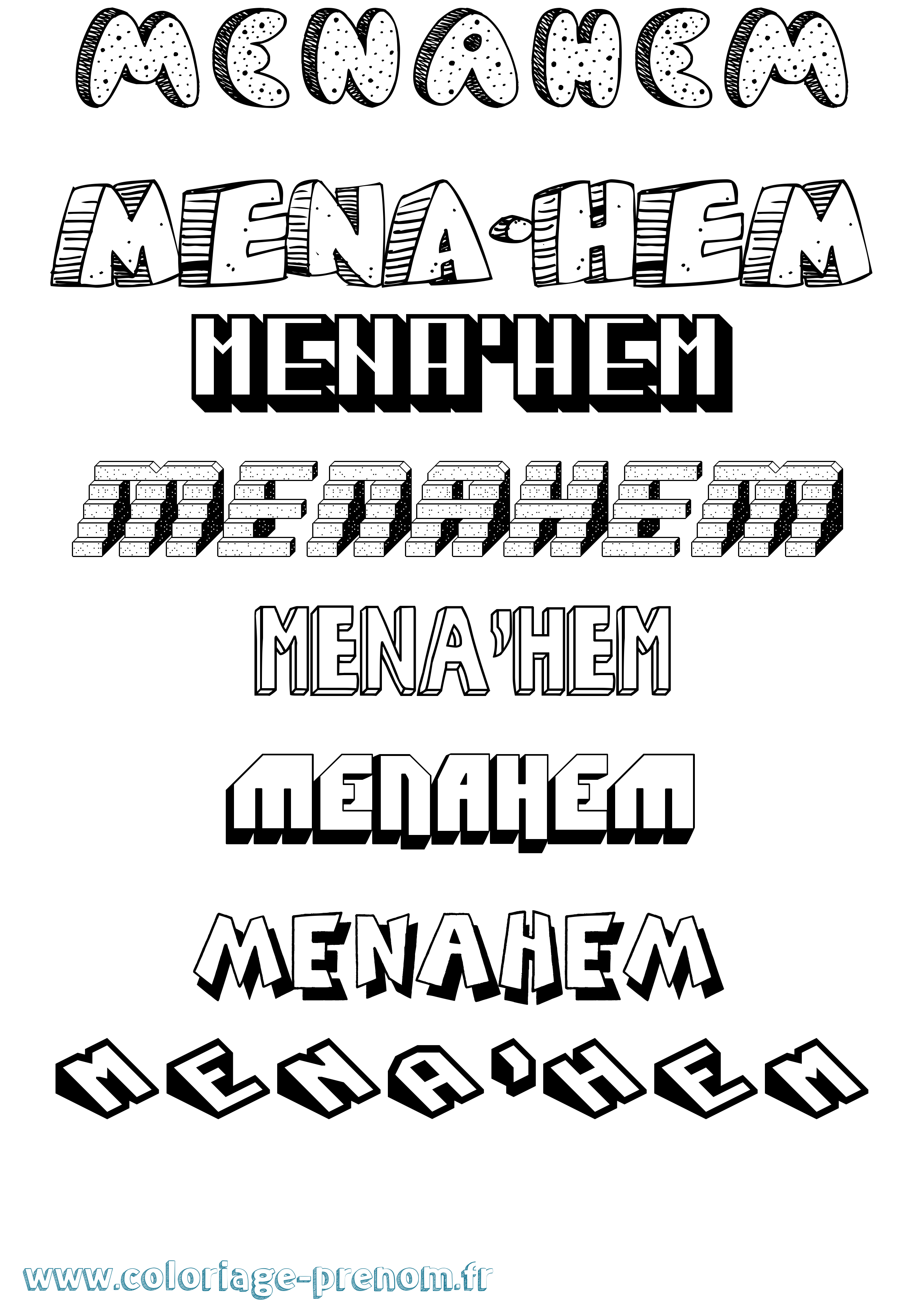 Coloriage Mena'Hem Effet 3D Coloriage prénom Mena'Hem Effet 3D