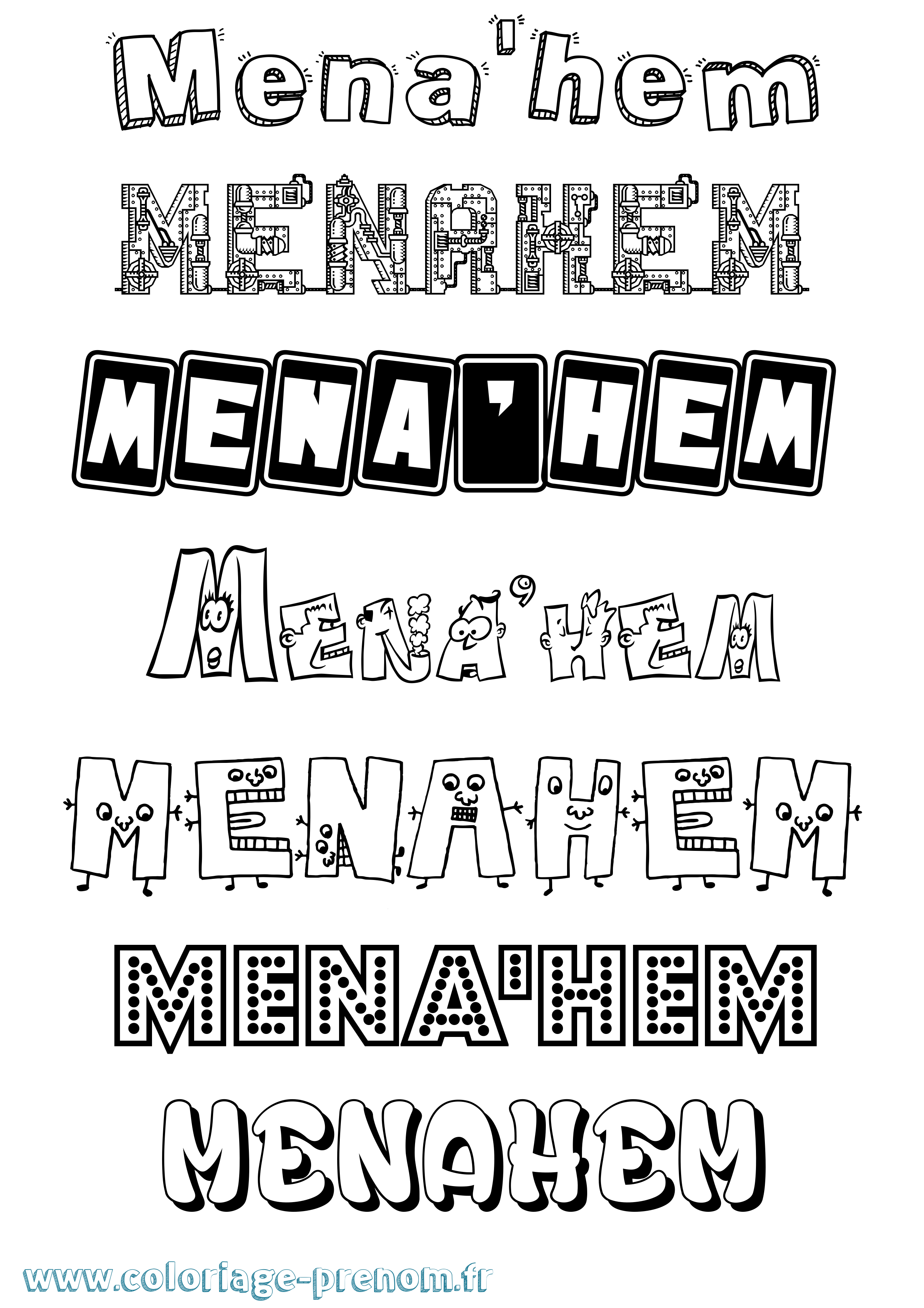 Coloriage Mena'Hem Fun Coloriage prénom Mena'Hem Fun