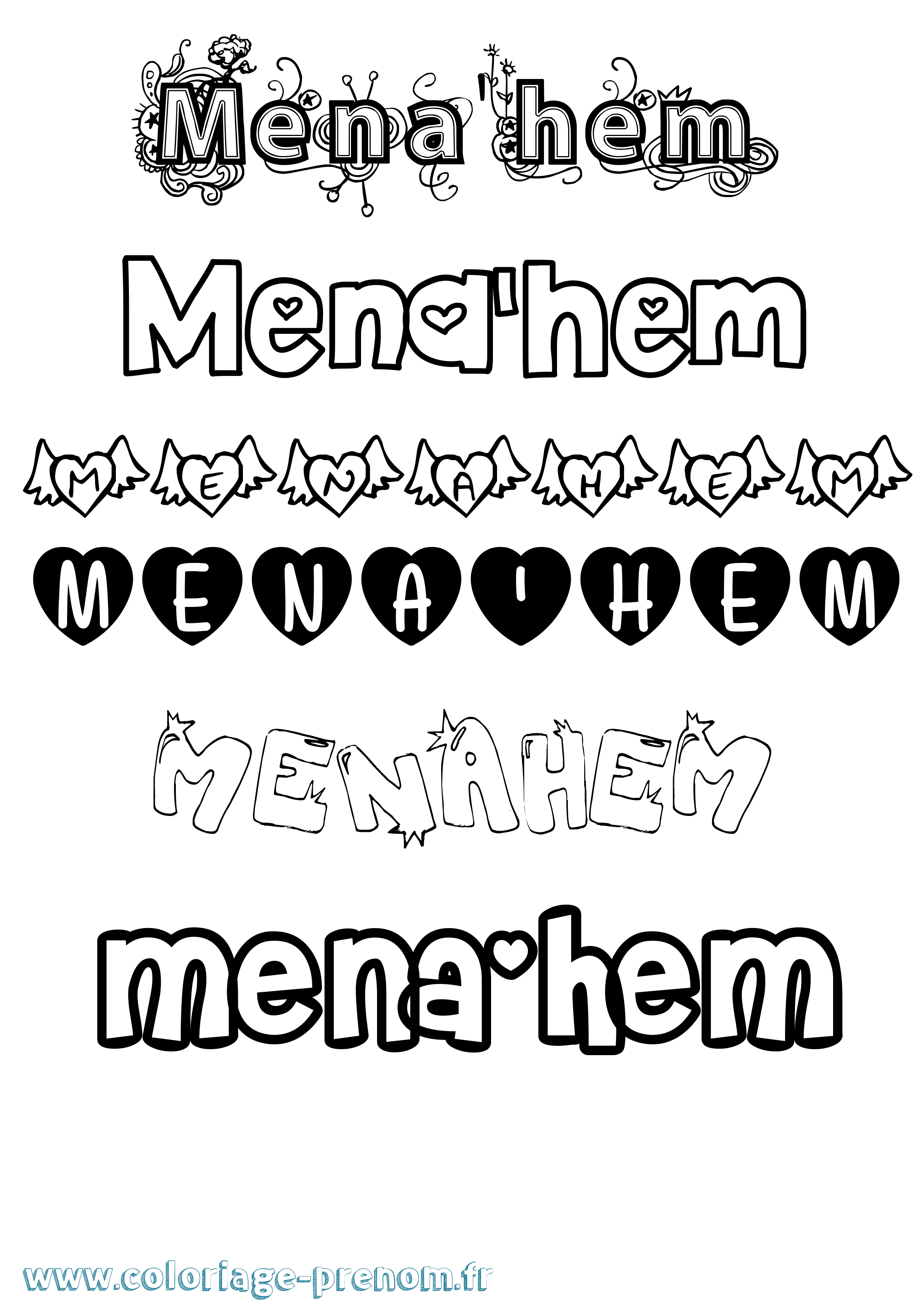 Coloriage Mena'Hem Girly Coloriage prénom Mena'Hem Girly
