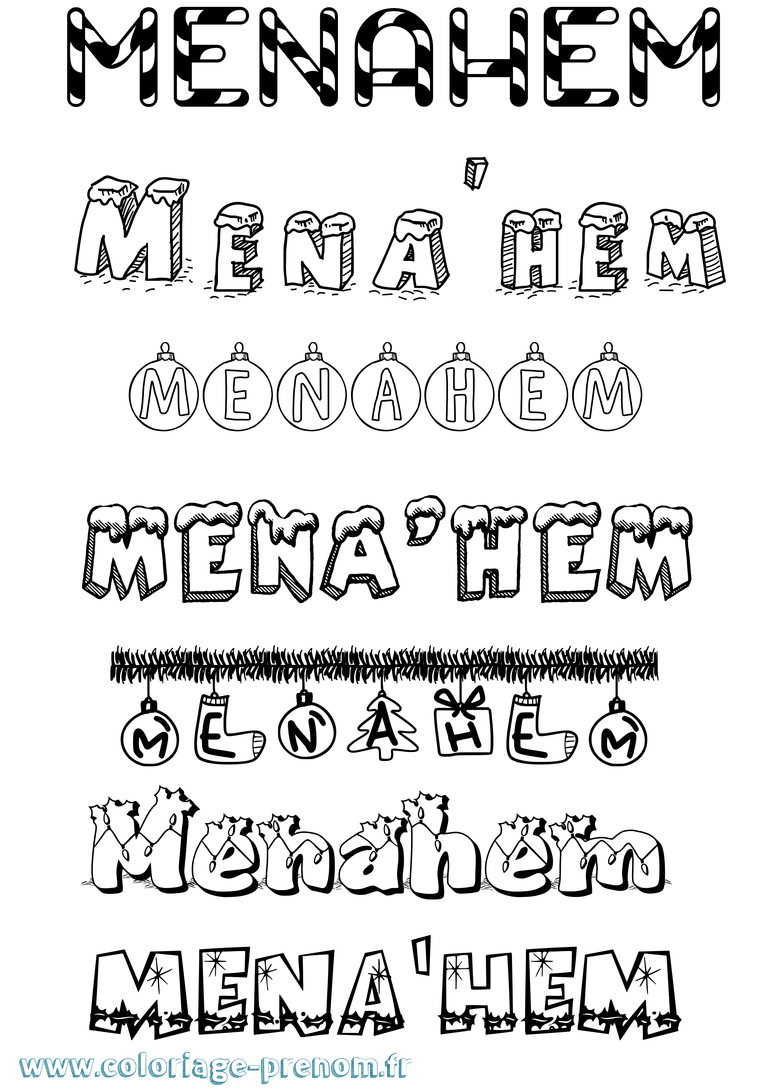 Coloriage Mena'Hem Noël Coloriage prénom Mena'Hem Noël
