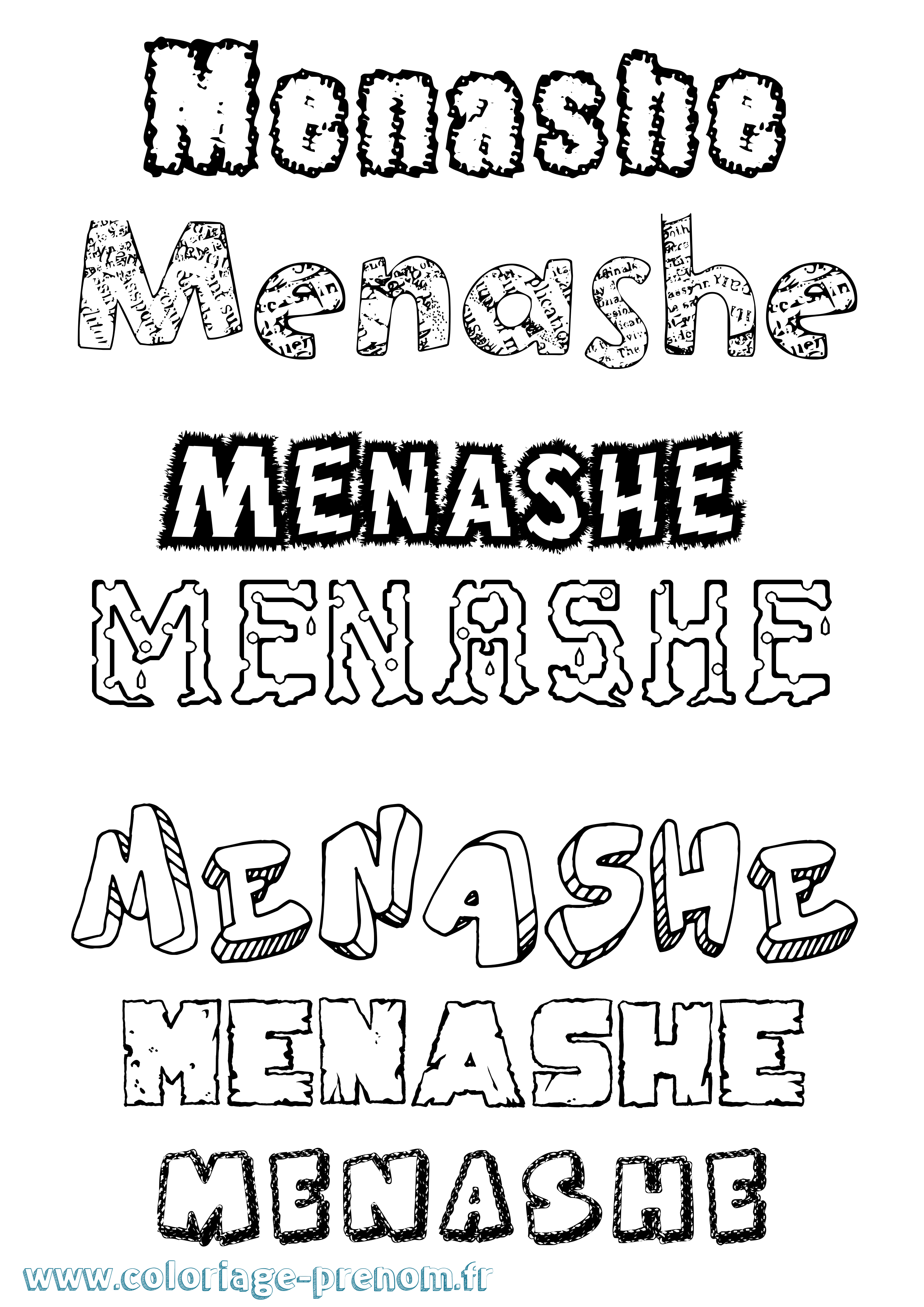 Coloriage Menashe Destructuré Coloriage prénom Menashe Destructuré