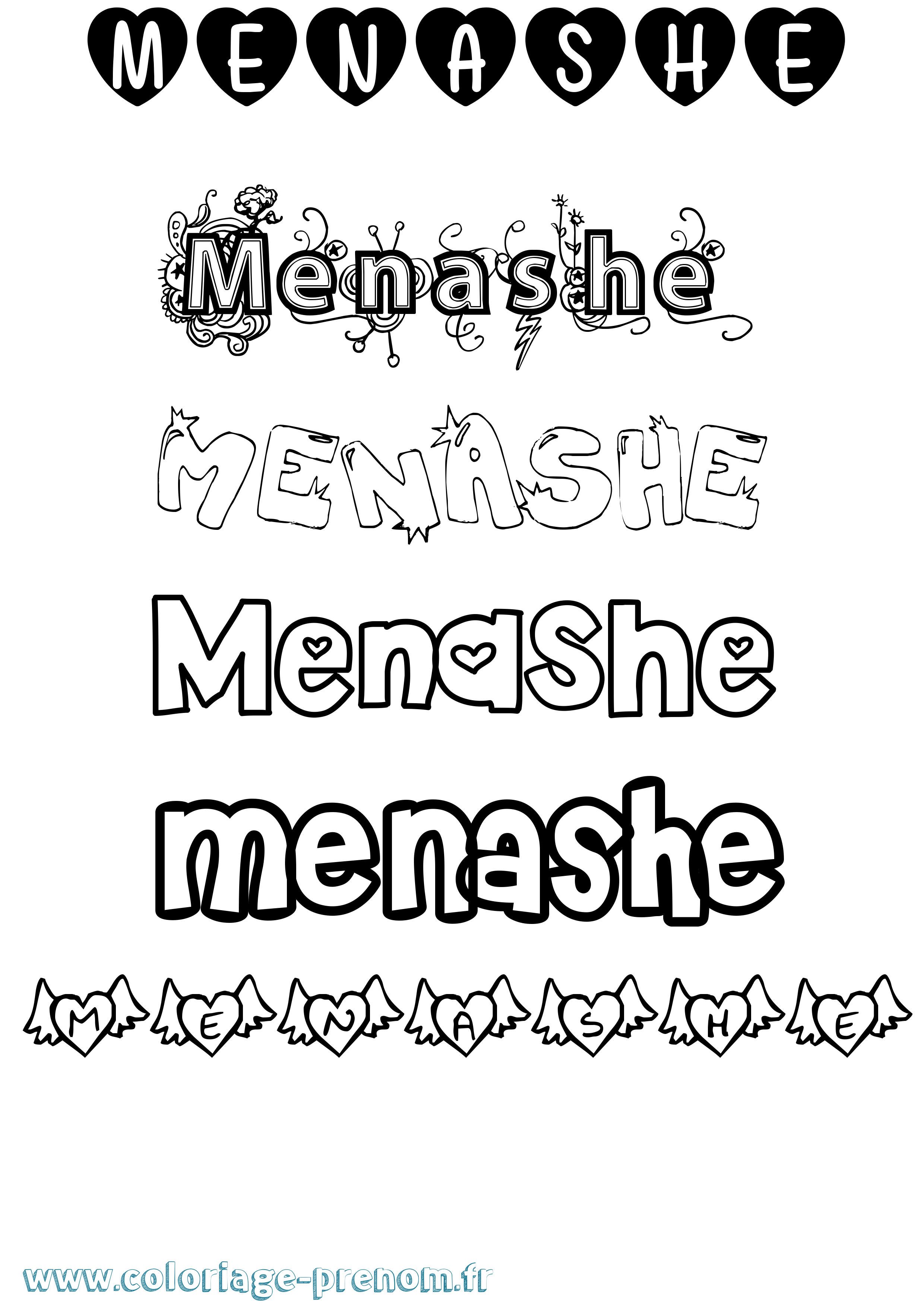 Coloriage Menashe Girly Coloriage prénom Menashe Girly