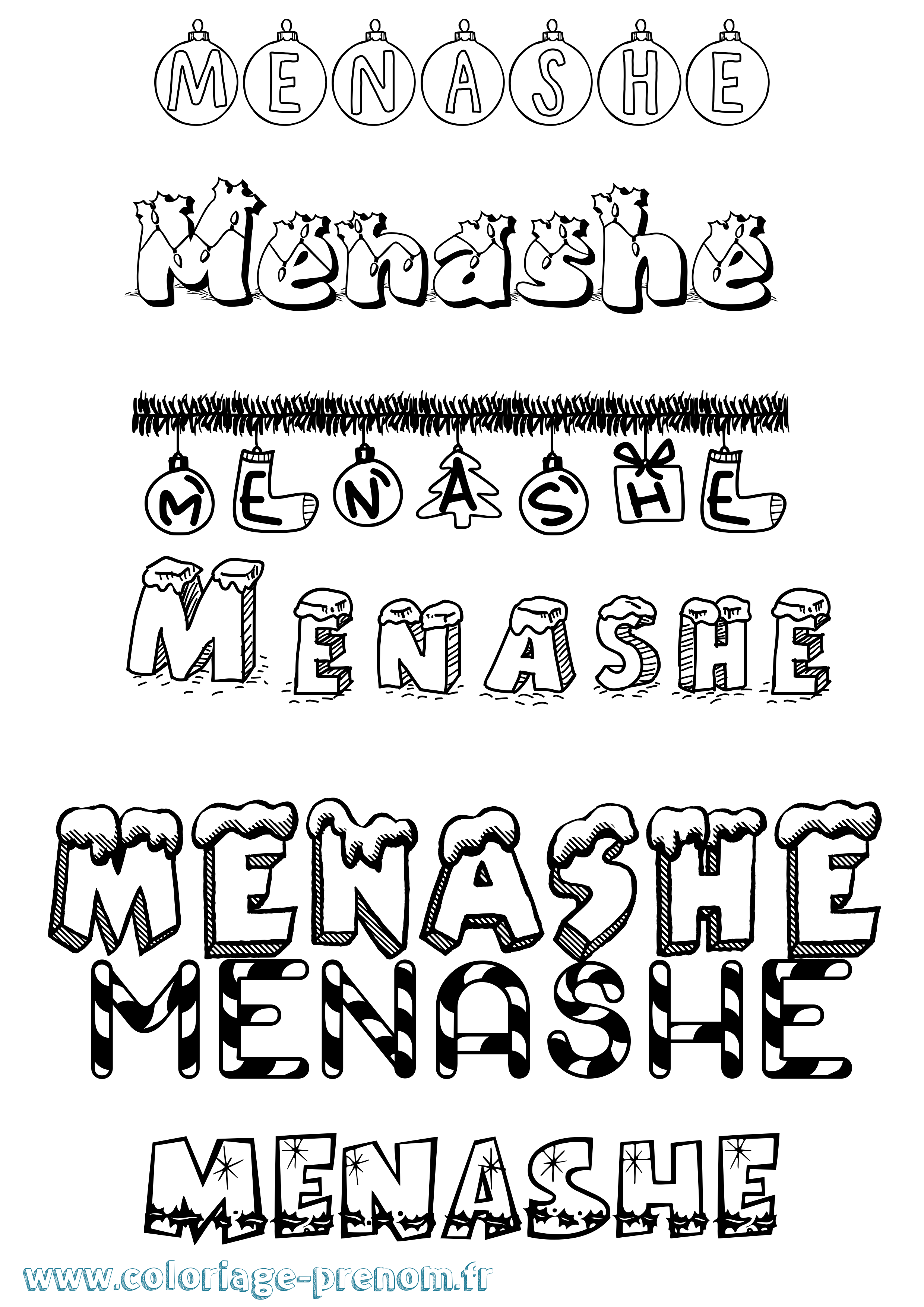 Coloriage Menashe Noël Coloriage prénom Menashe Noël