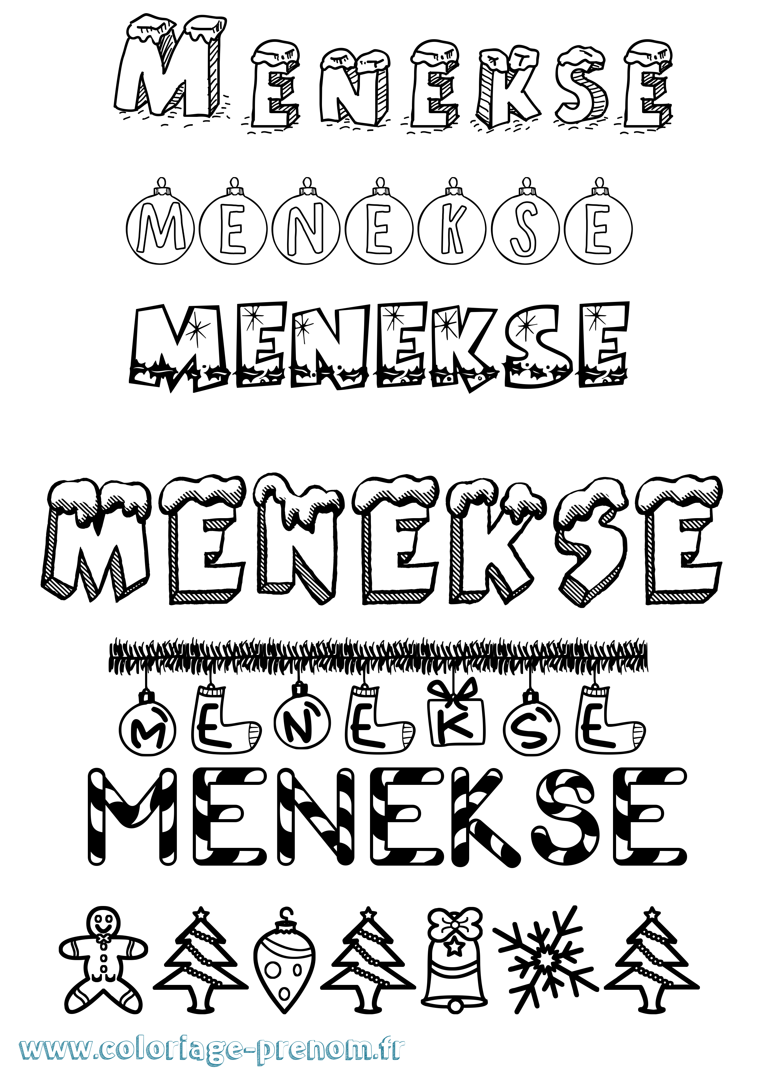 Coloriage Menekse Noël Coloriage prénom Menekse Noël