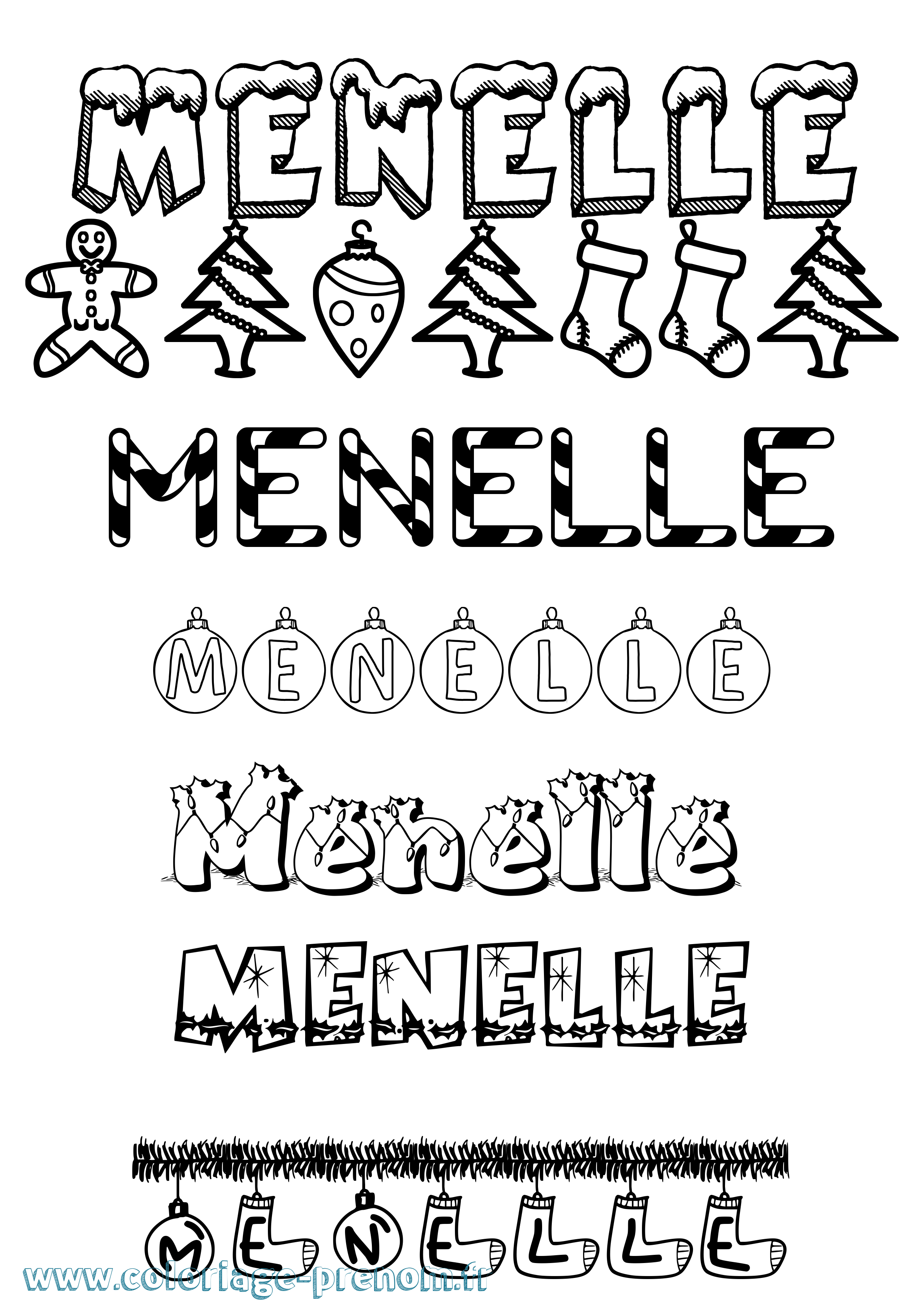 Coloriage Menelle Noël Coloriage prénom Menelle Noël