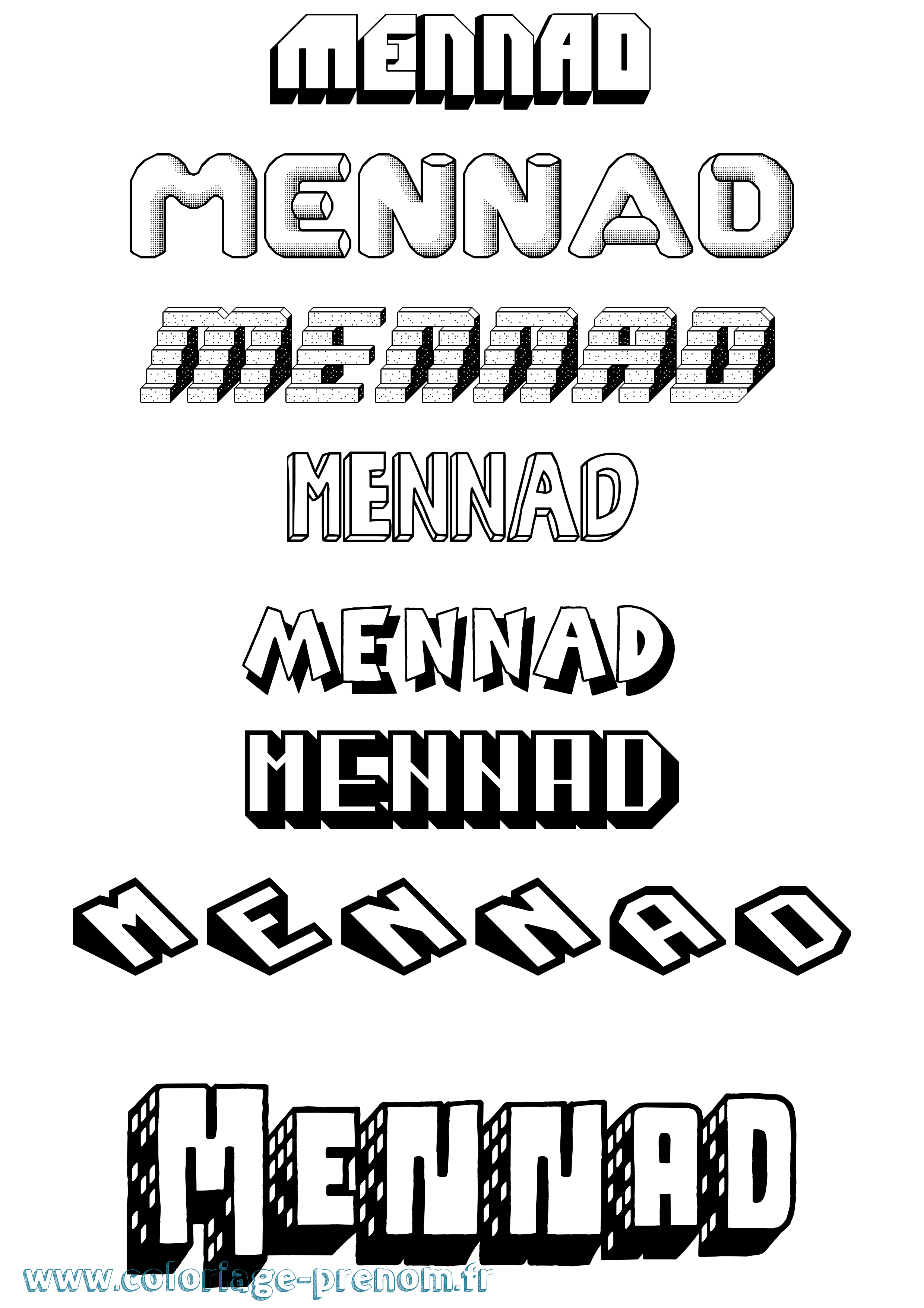 Coloriage Mennad Effet 3D Coloriage prénom Mennad Effet 3D