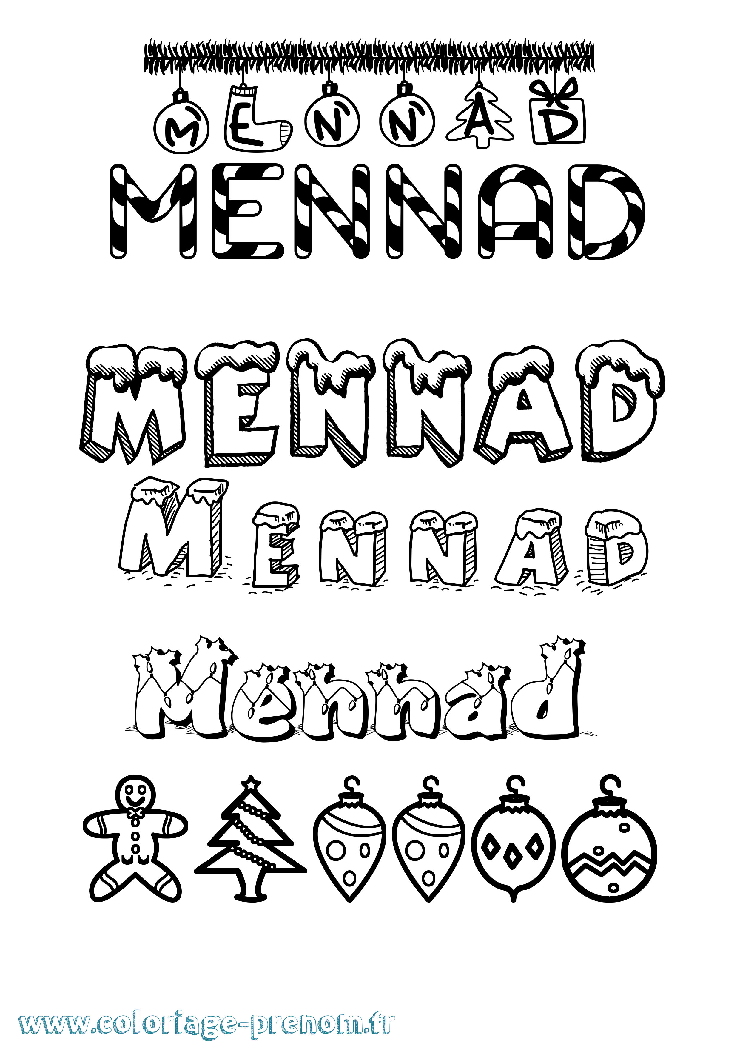 Coloriage Mennad Noël Coloriage prénom Mennad Noël