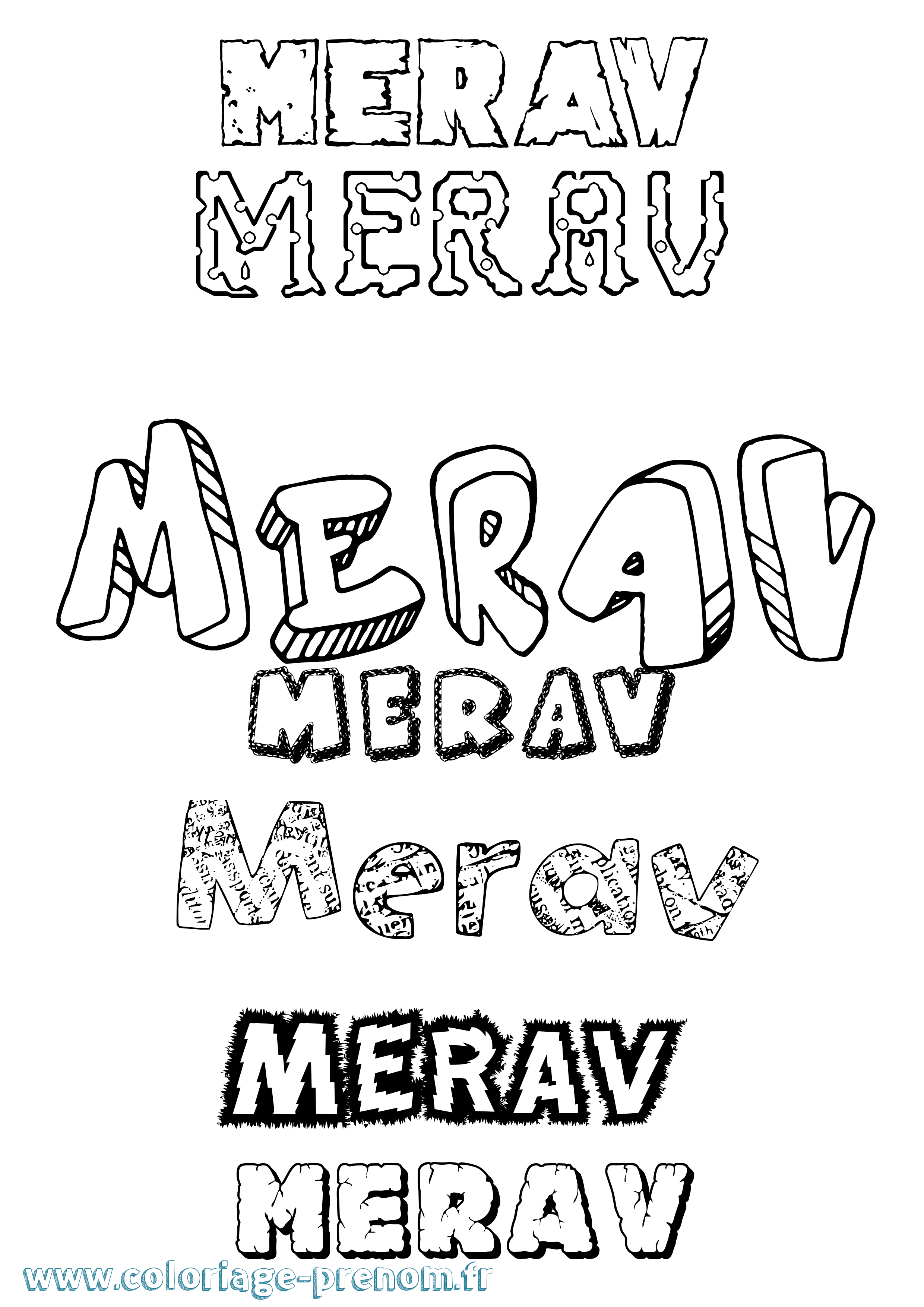Coloriage Merav Destructuré Coloriage prénom Merav Destructuré