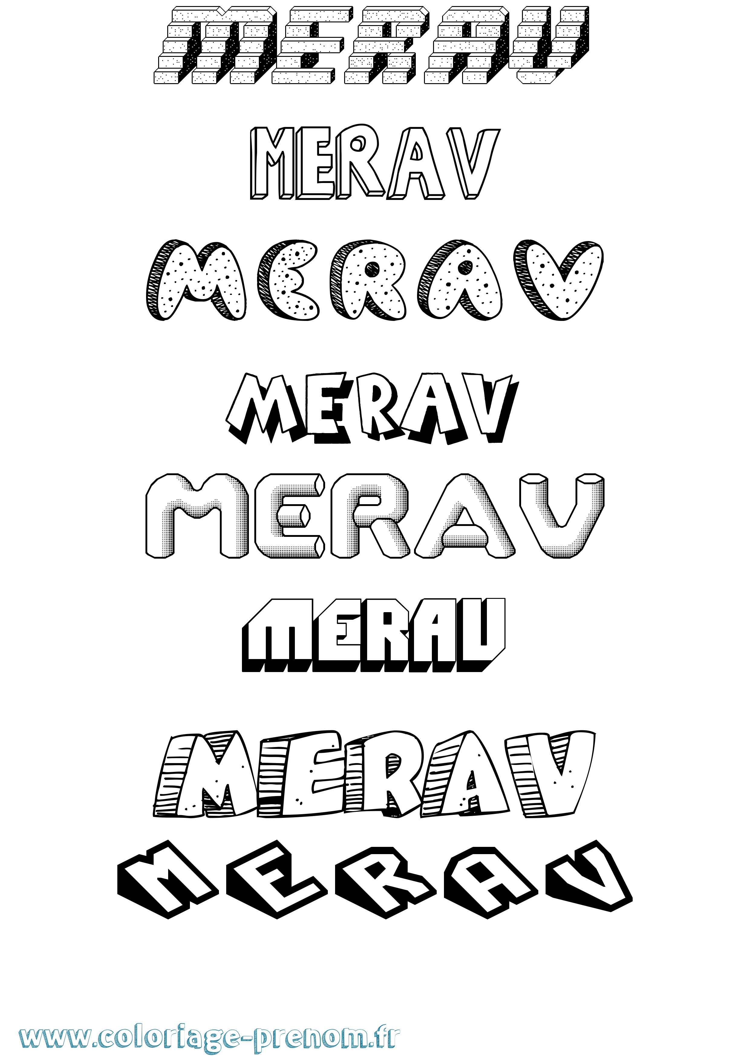 Coloriage Merav Effet 3D Coloriage prénom Merav Effet 3D