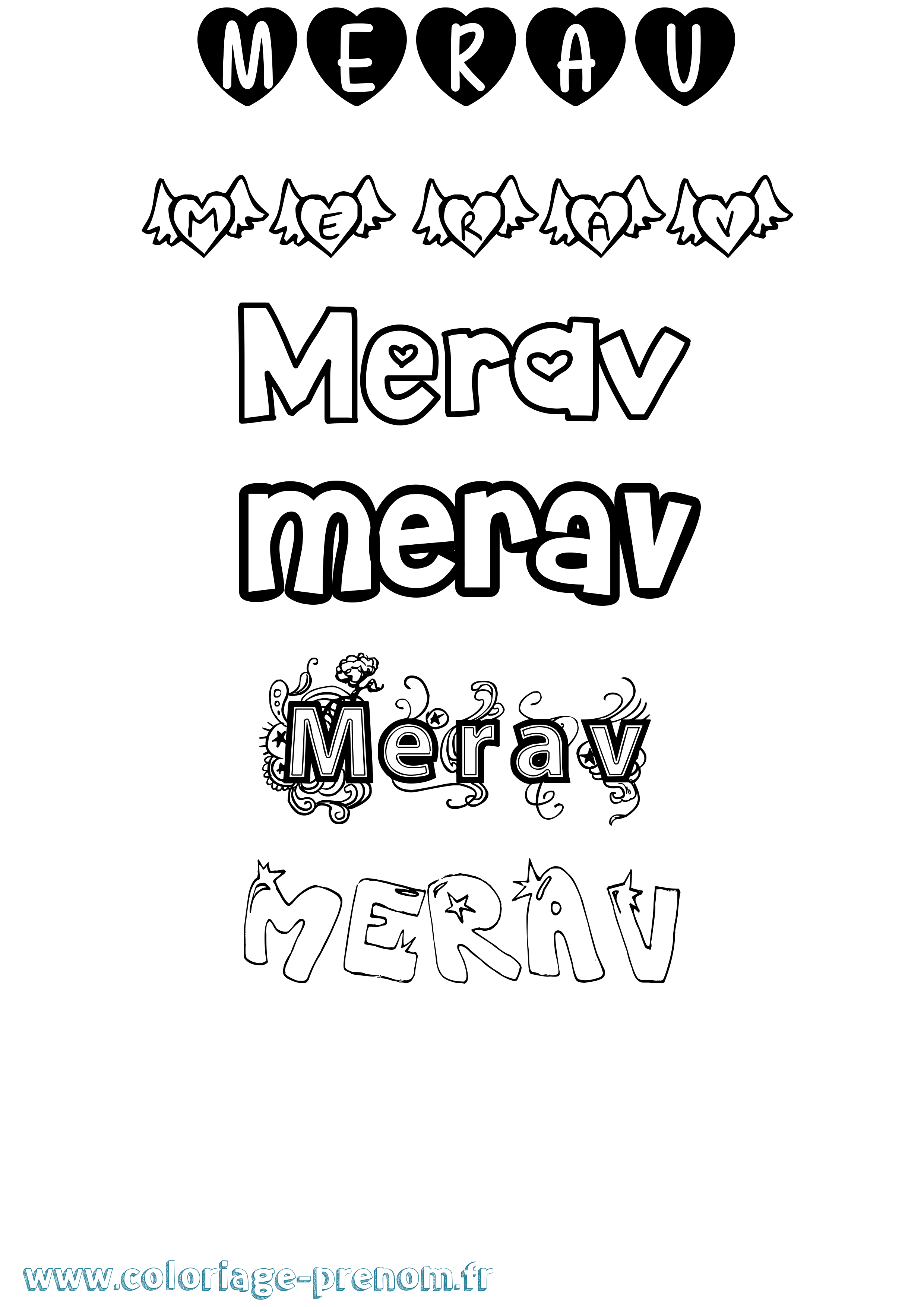 Coloriage Merav Girly Coloriage prénom Merav Girly