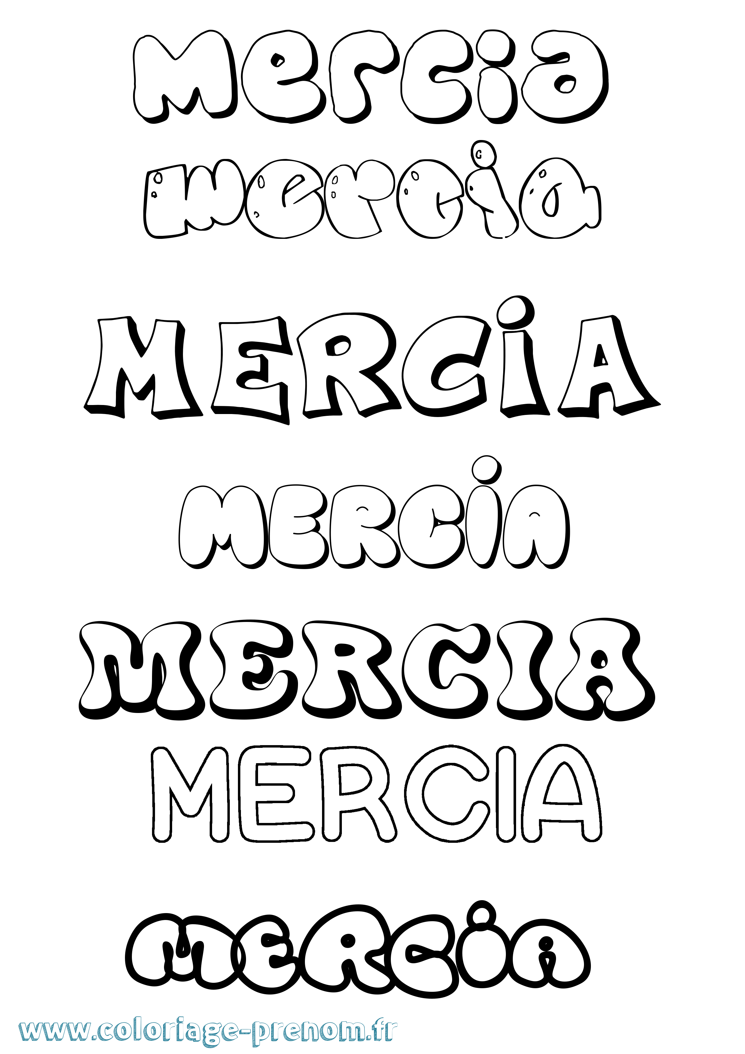 Coloriage Mercia Bubble Coloriage prénom Mercia Bubble