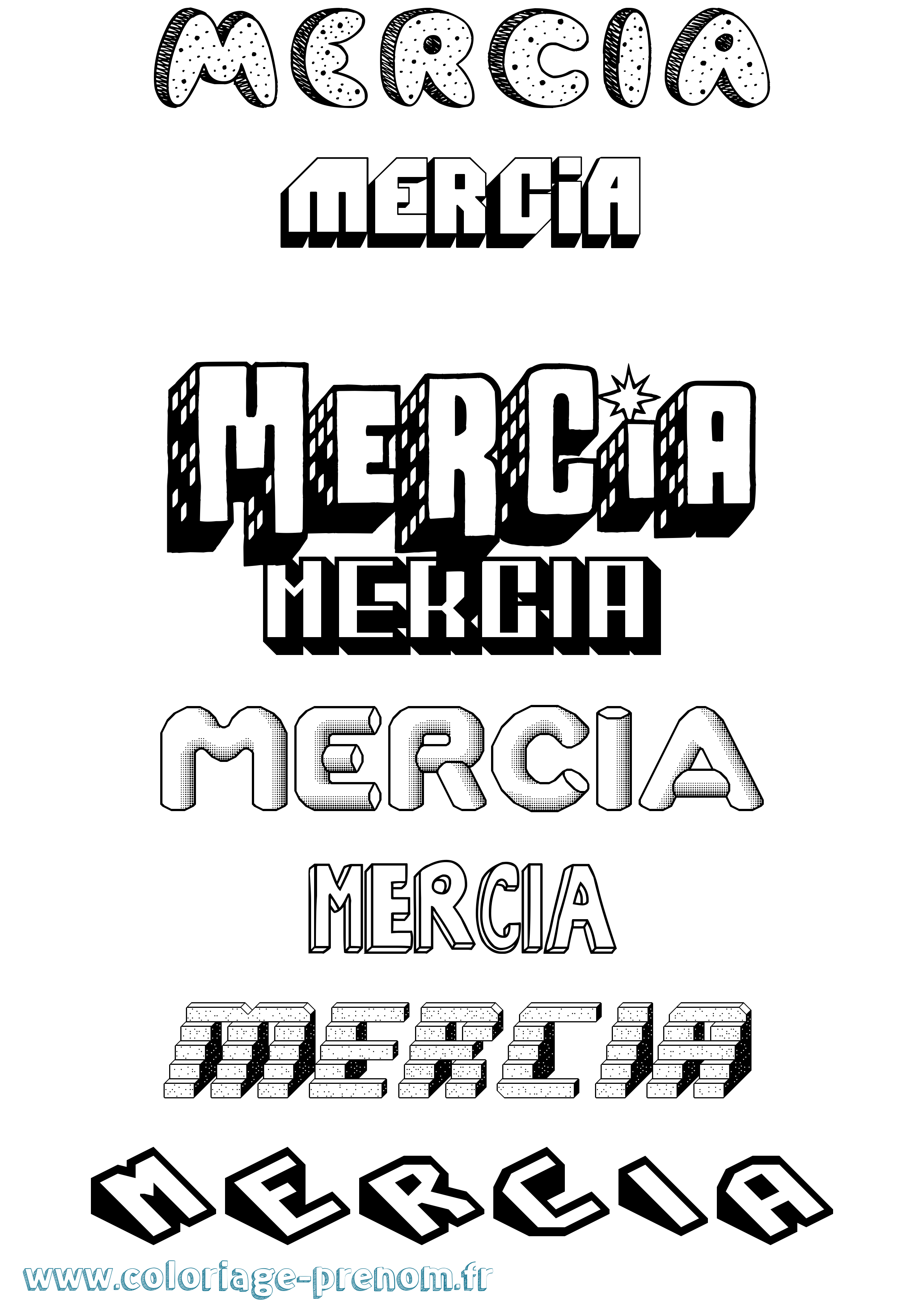 Coloriage Mercia Effet 3D Coloriage prénom Mercia Effet 3D