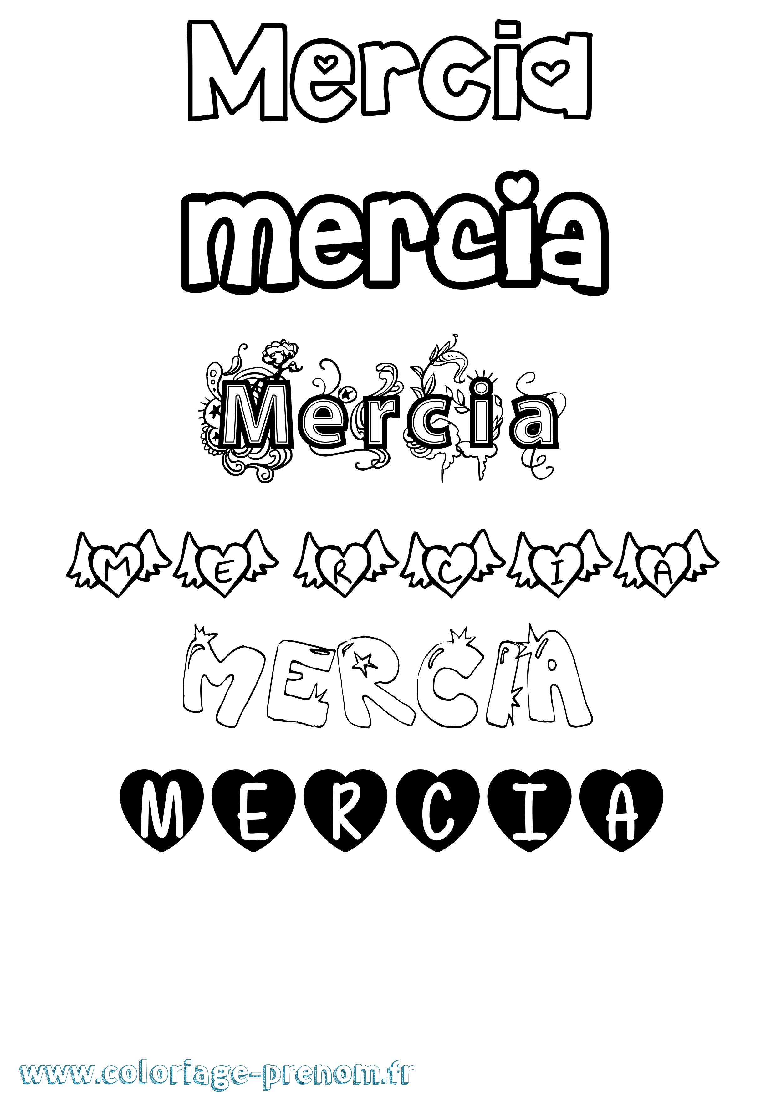 Coloriage Mercia Girly Coloriage prénom Mercia Girly