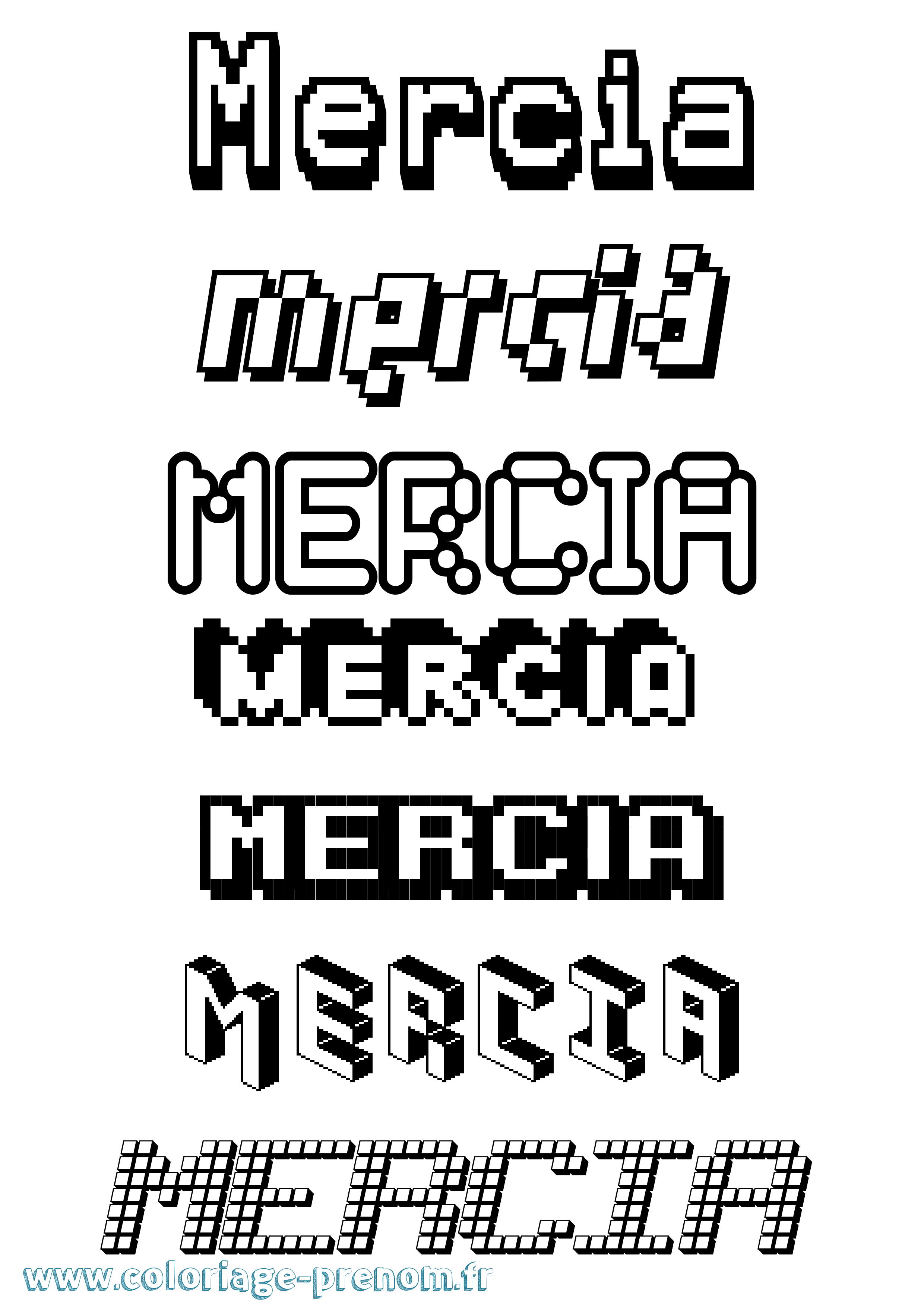 Coloriage Mercia Pixel Coloriage prénom Mercia Pixel