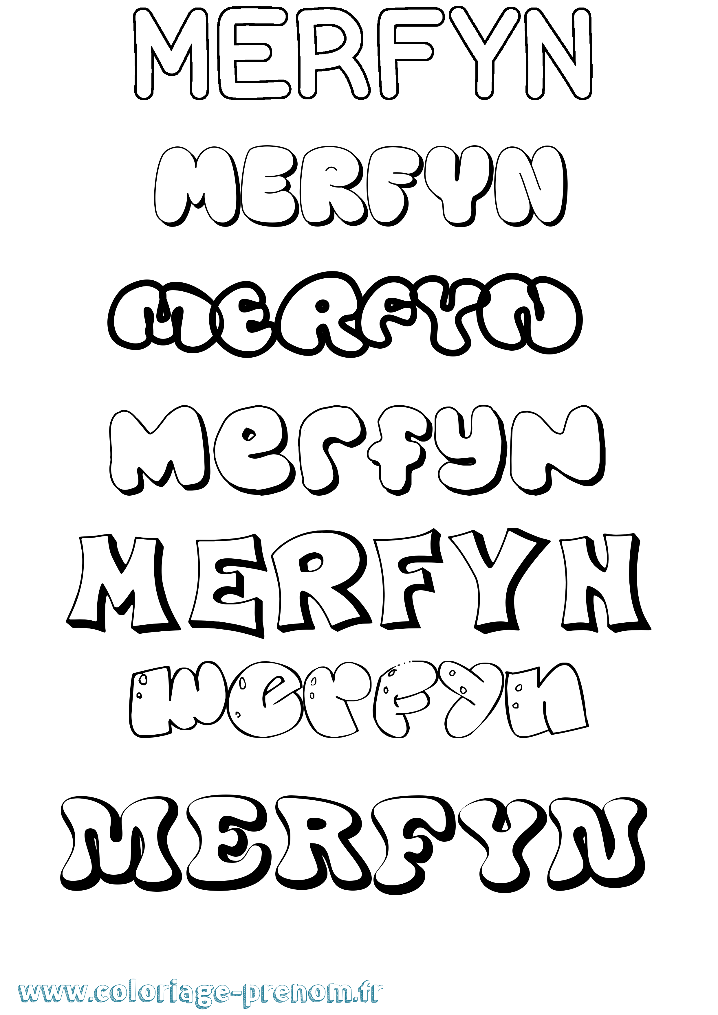 Coloriage Merfyn Bubble Coloriage prénom Merfyn Bubble