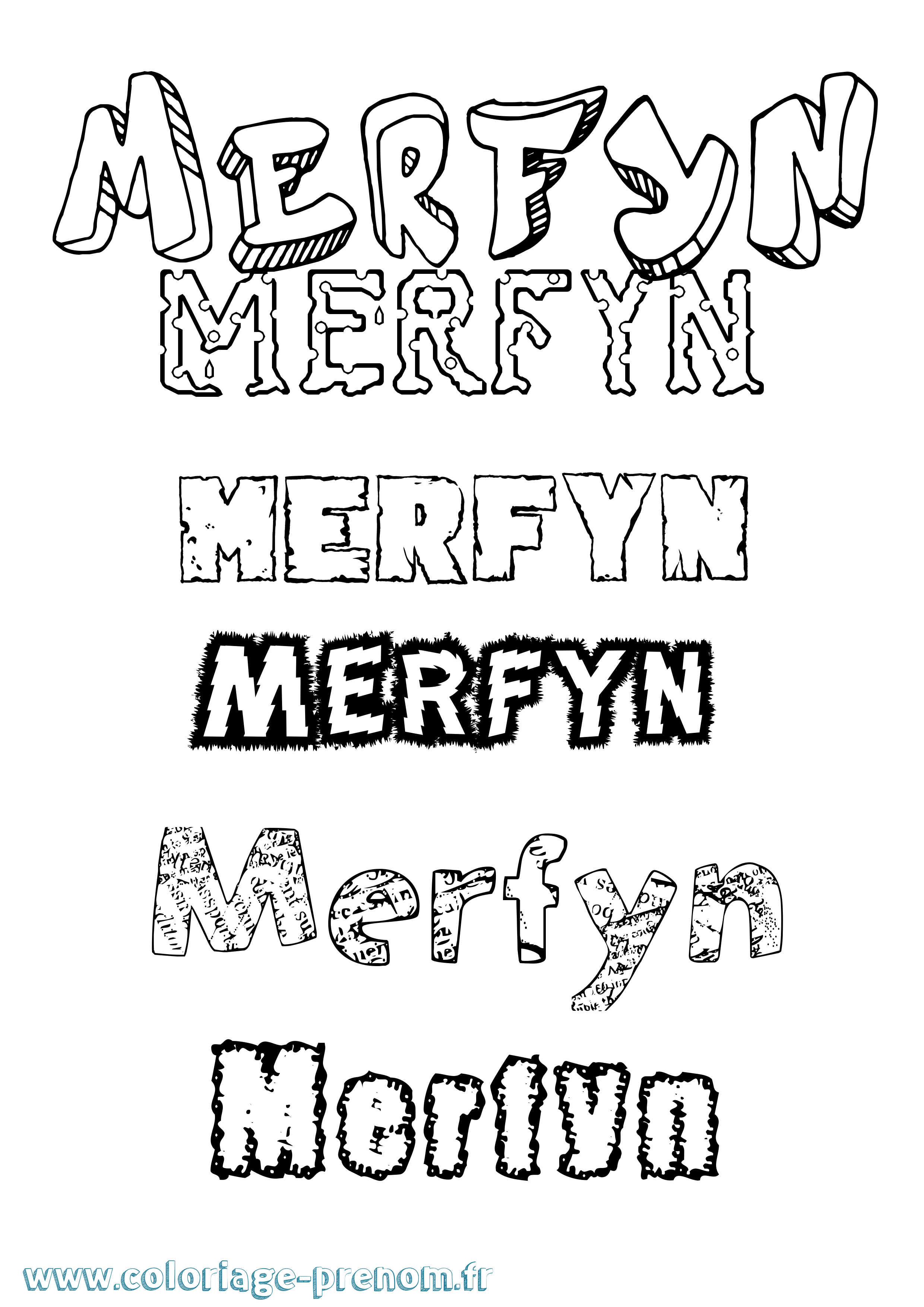 Coloriage Merfyn Destructuré Coloriage prénom Merfyn Destructuré