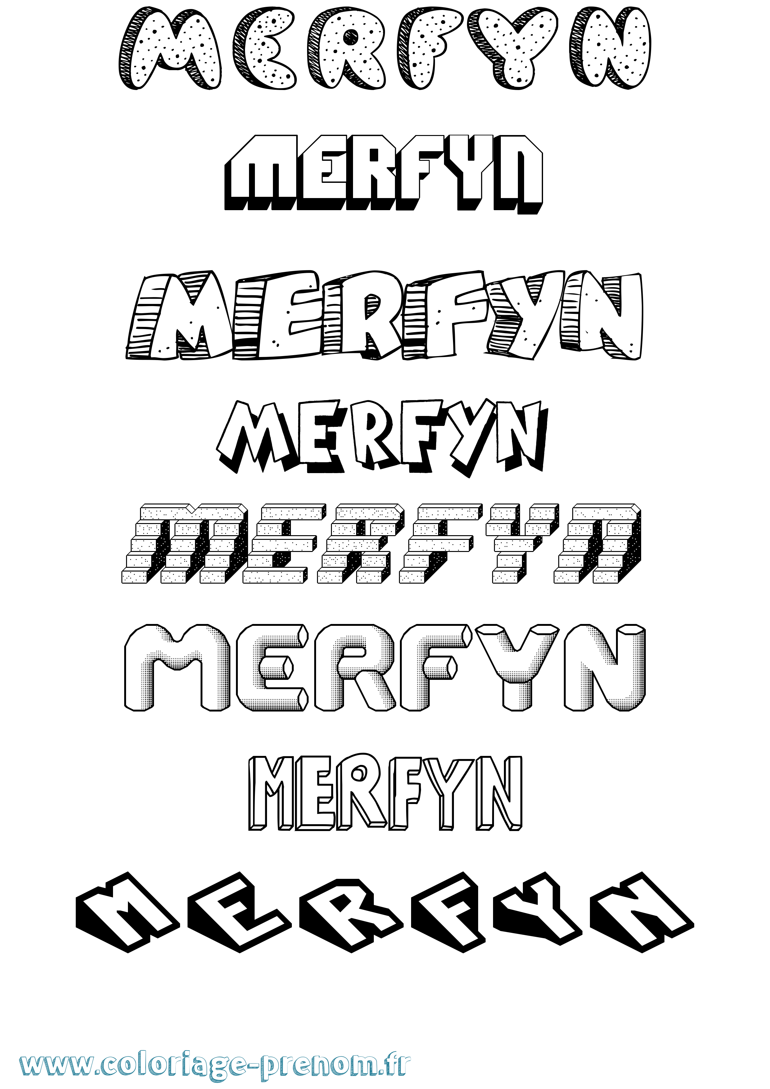 Coloriage Merfyn Effet 3D Coloriage prénom Merfyn Effet 3D