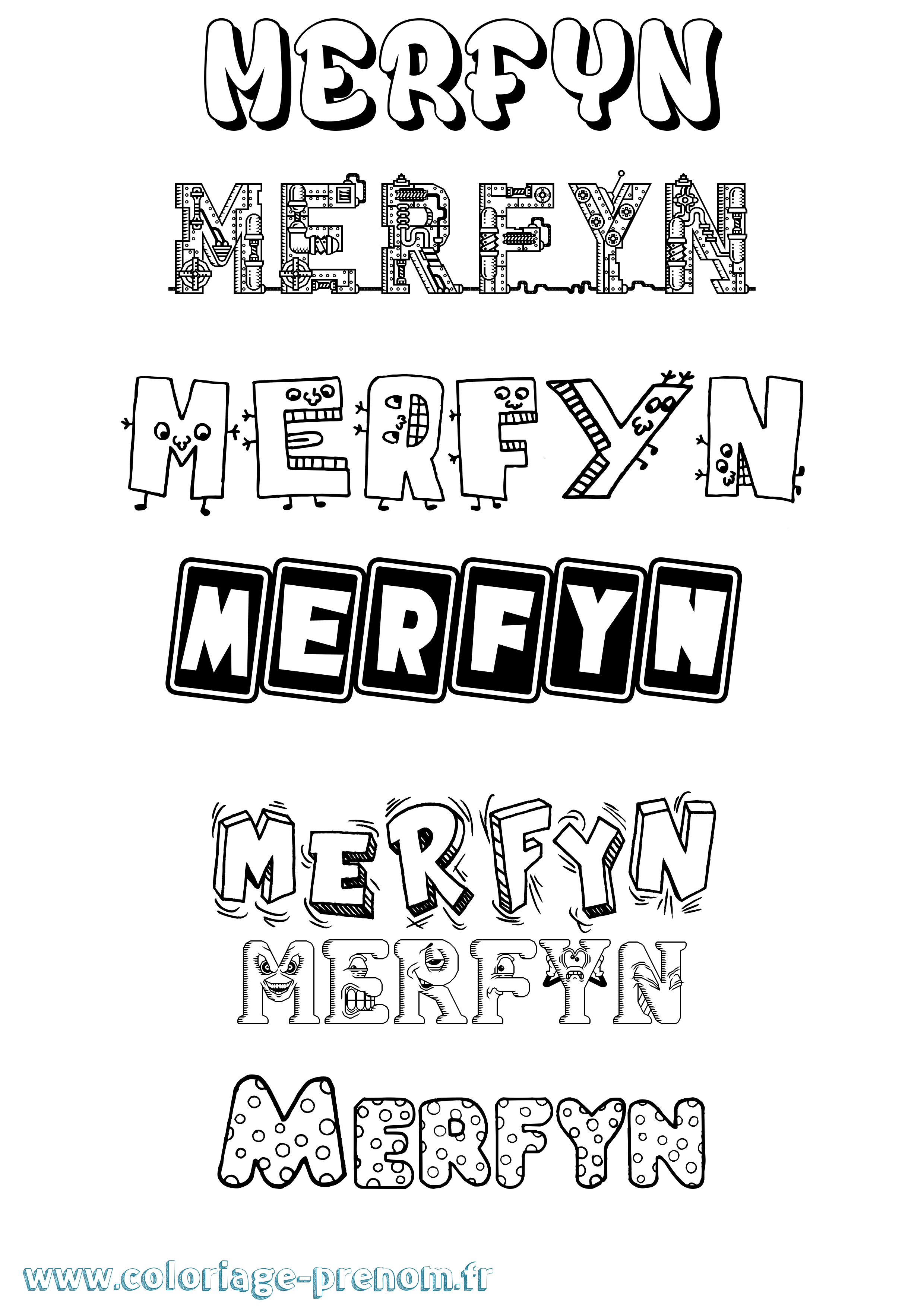 Coloriage Merfyn Fun Coloriage prénom Merfyn Fun