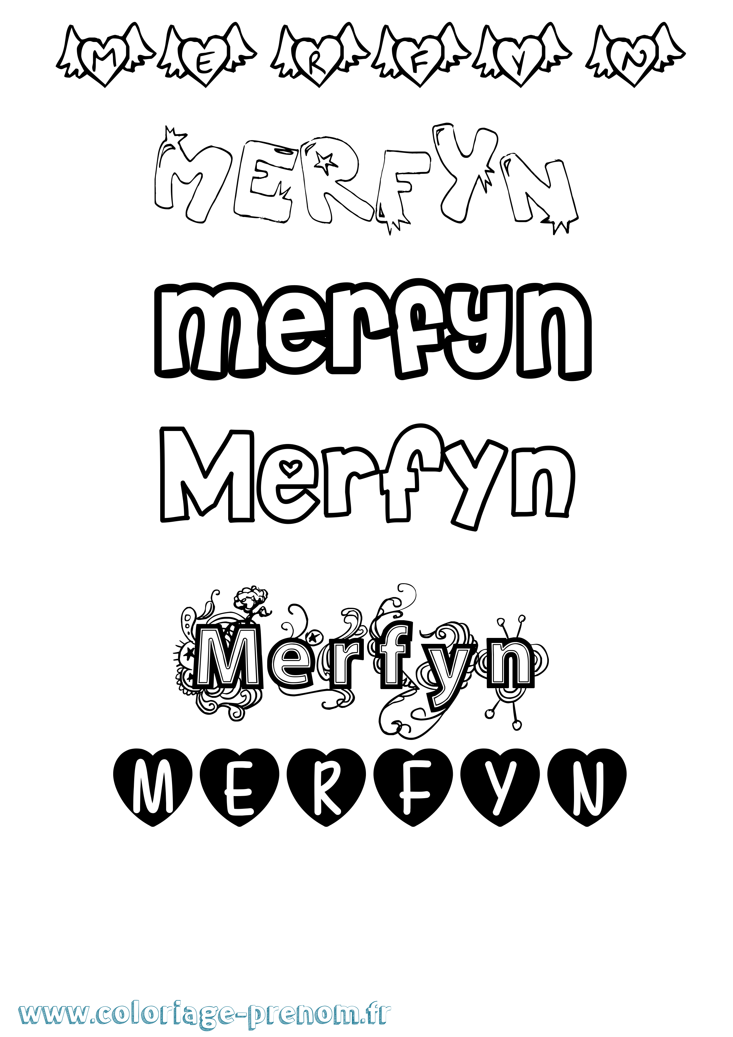 Coloriage Merfyn Girly Coloriage prénom Merfyn Girly
