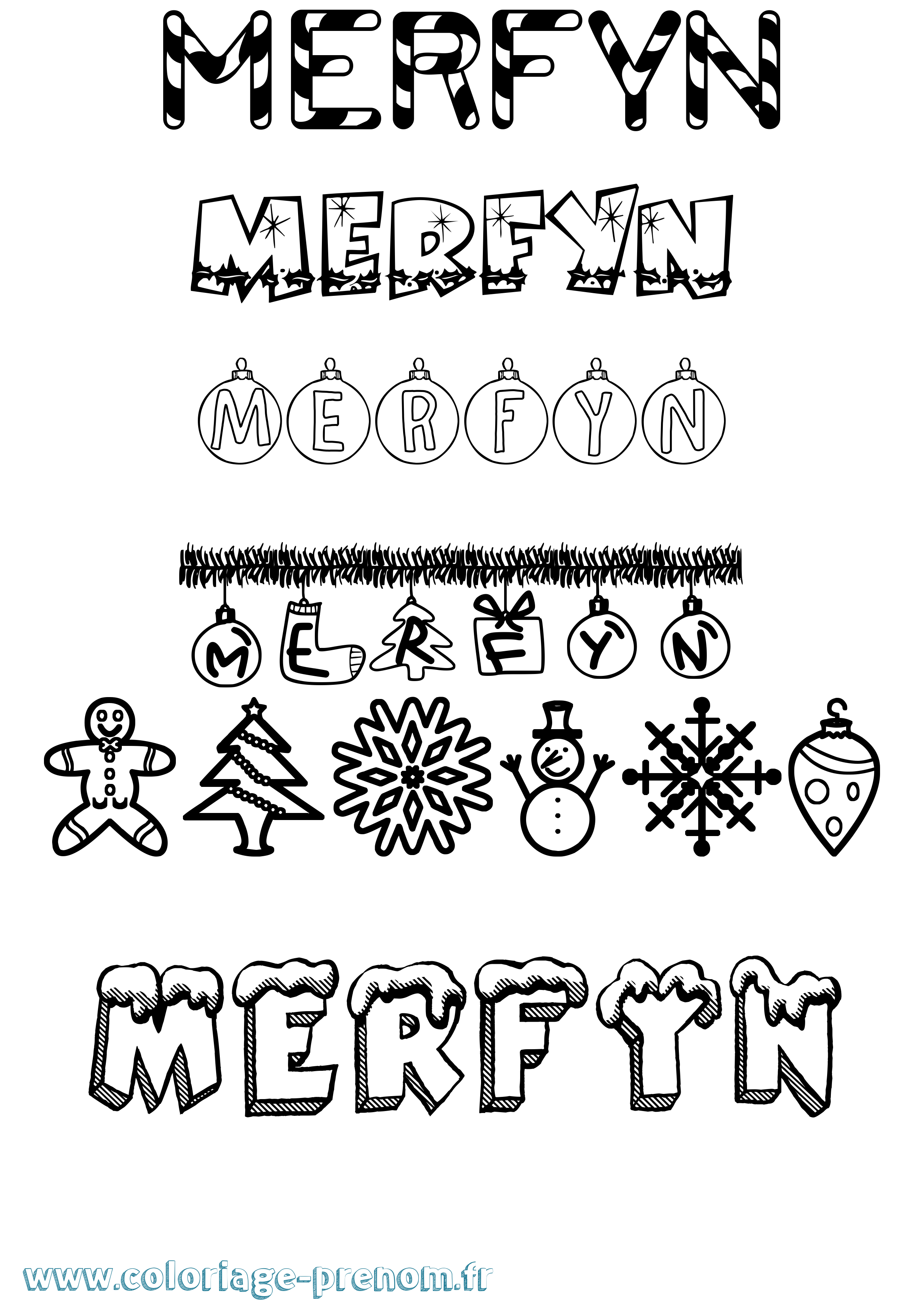 Coloriage Merfyn Noël Coloriage prénom Merfyn Noël