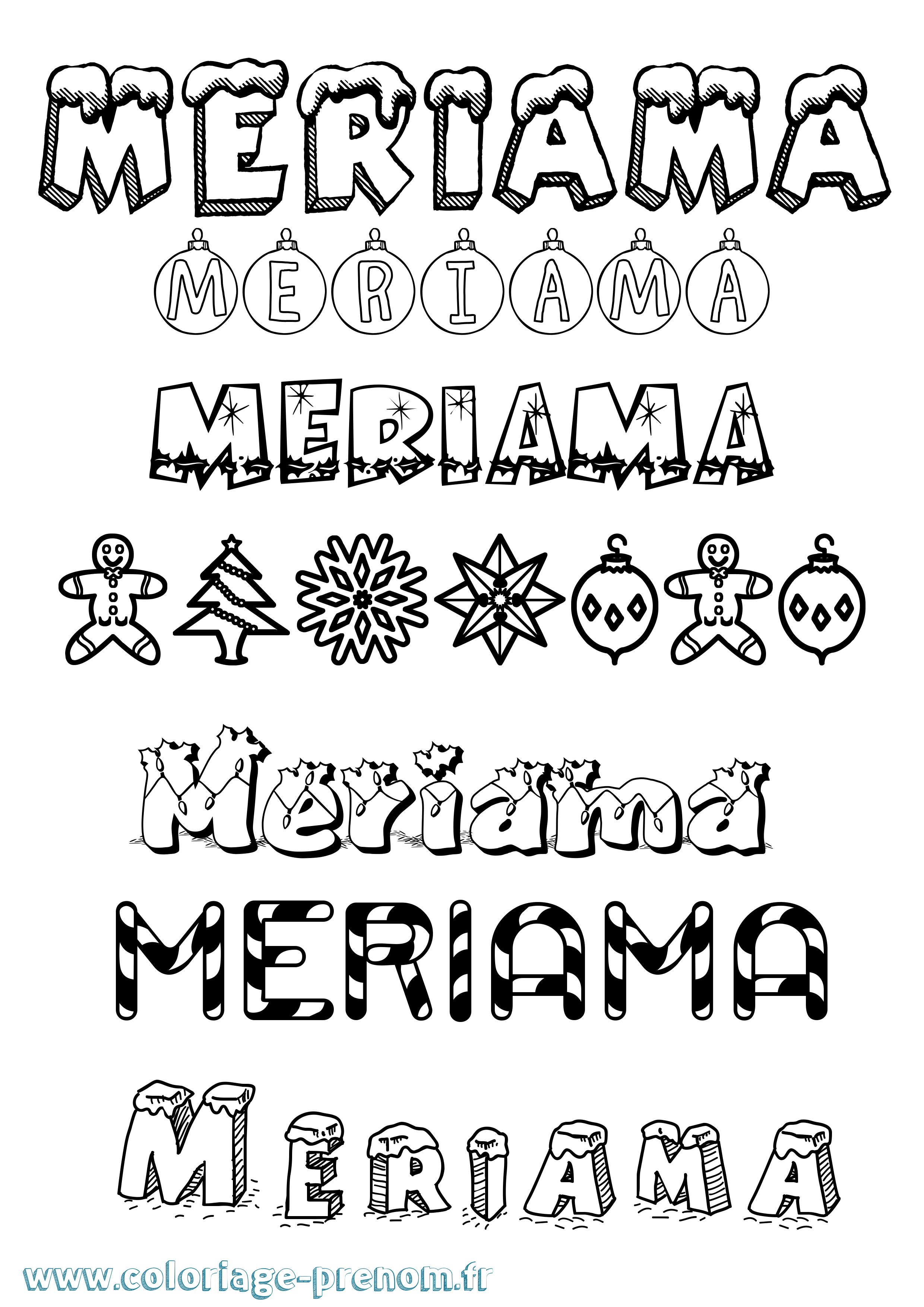 Coloriage Meriama Noël Coloriage prénom Meriama Noël