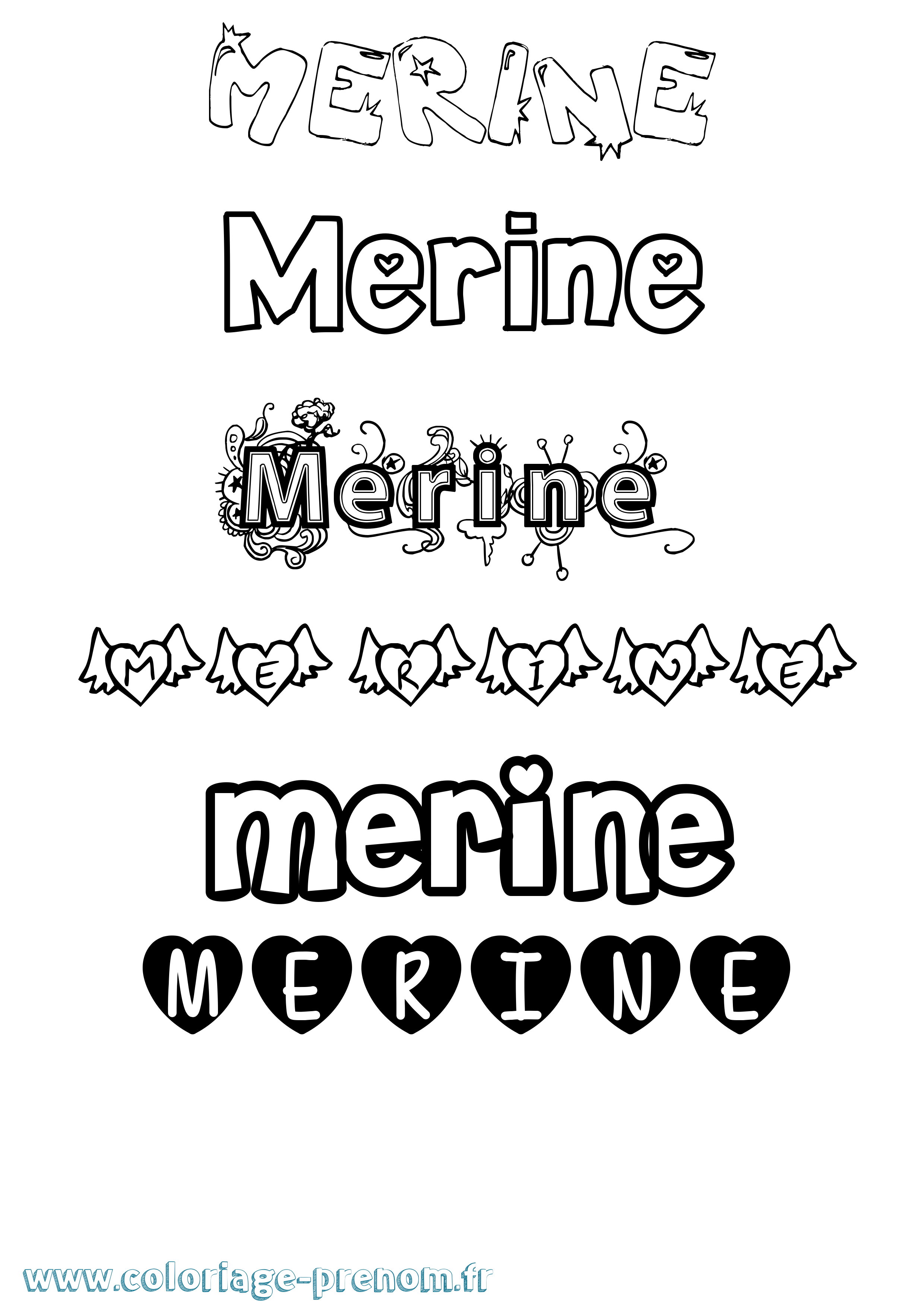 Coloriage Merine Girly Coloriage prénom Merine Girly
