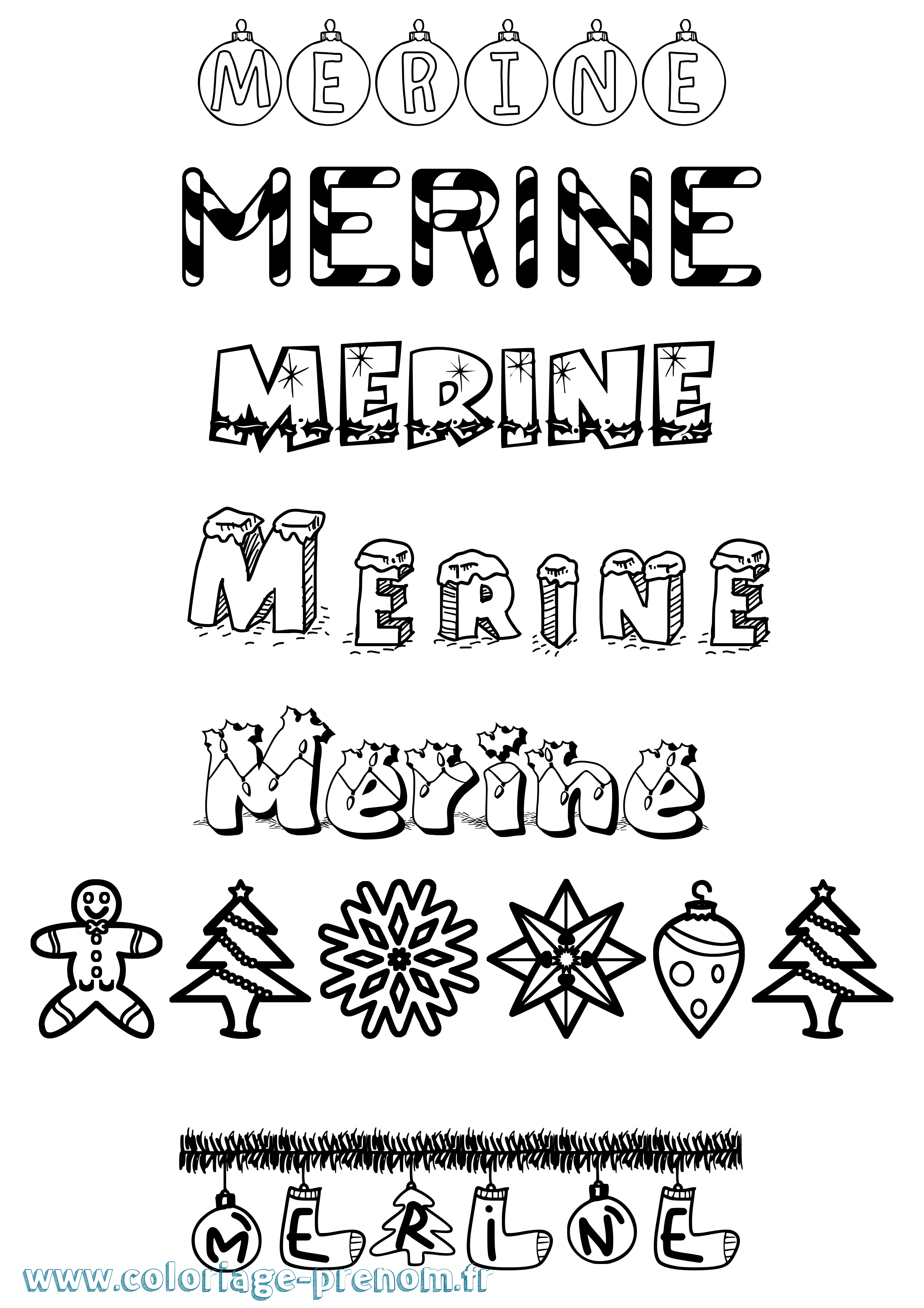 Coloriage Merine Noël Coloriage prénom Merine Noël