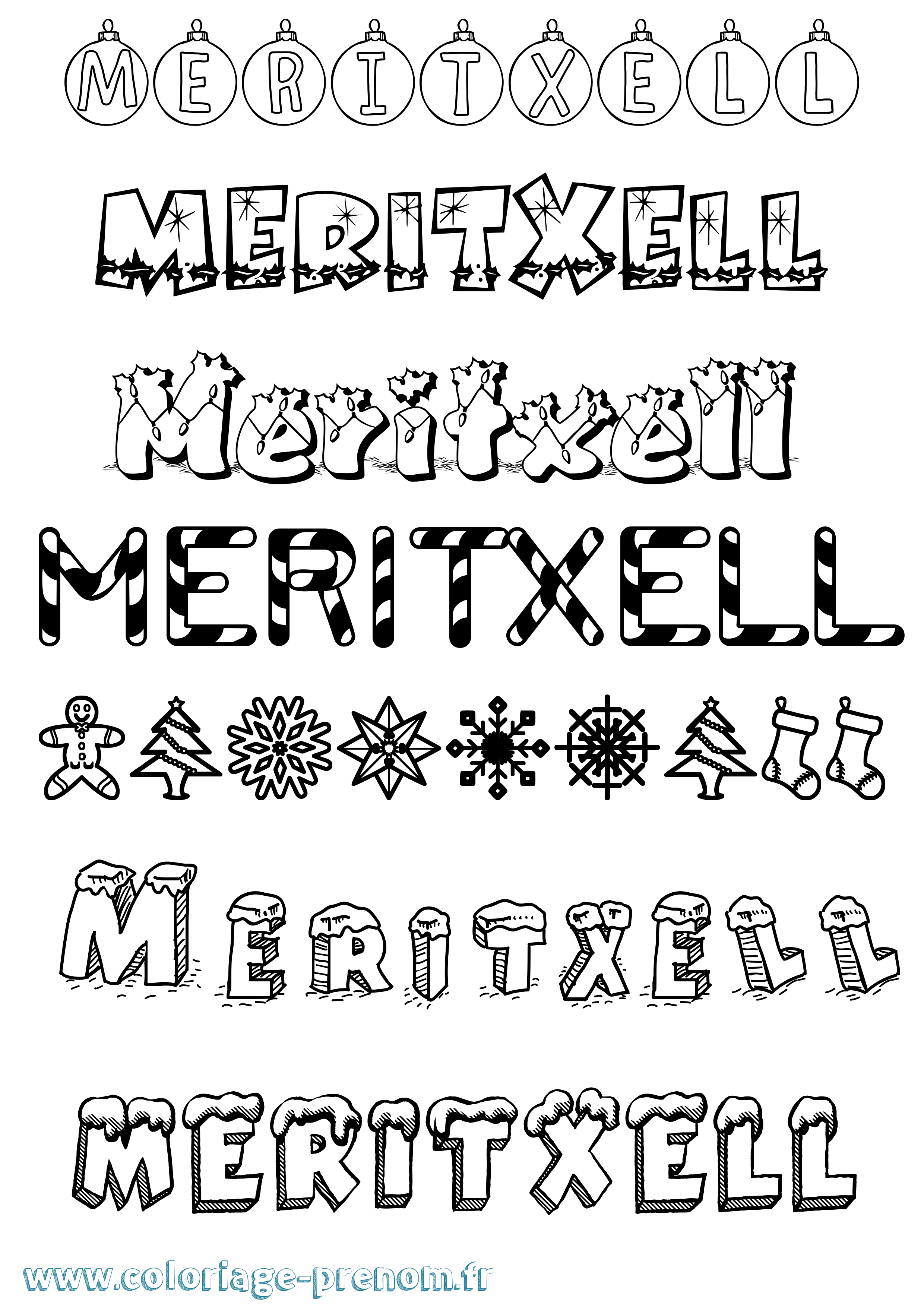 Coloriage Meritxell Noël Coloriage prénom Meritxell Noël