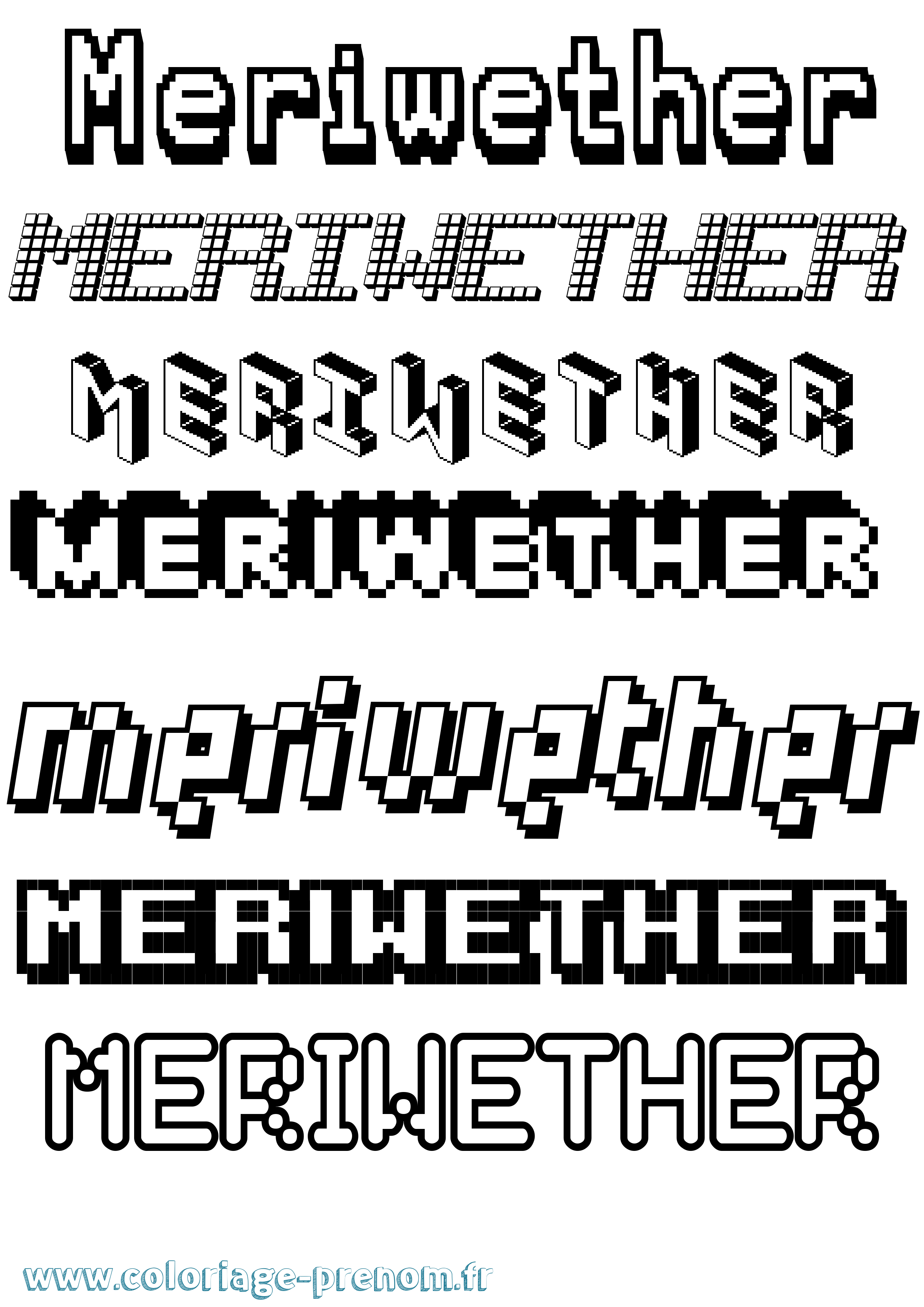 Coloriage Meriwether Pixel Coloriage prénom Meriwether Pixel