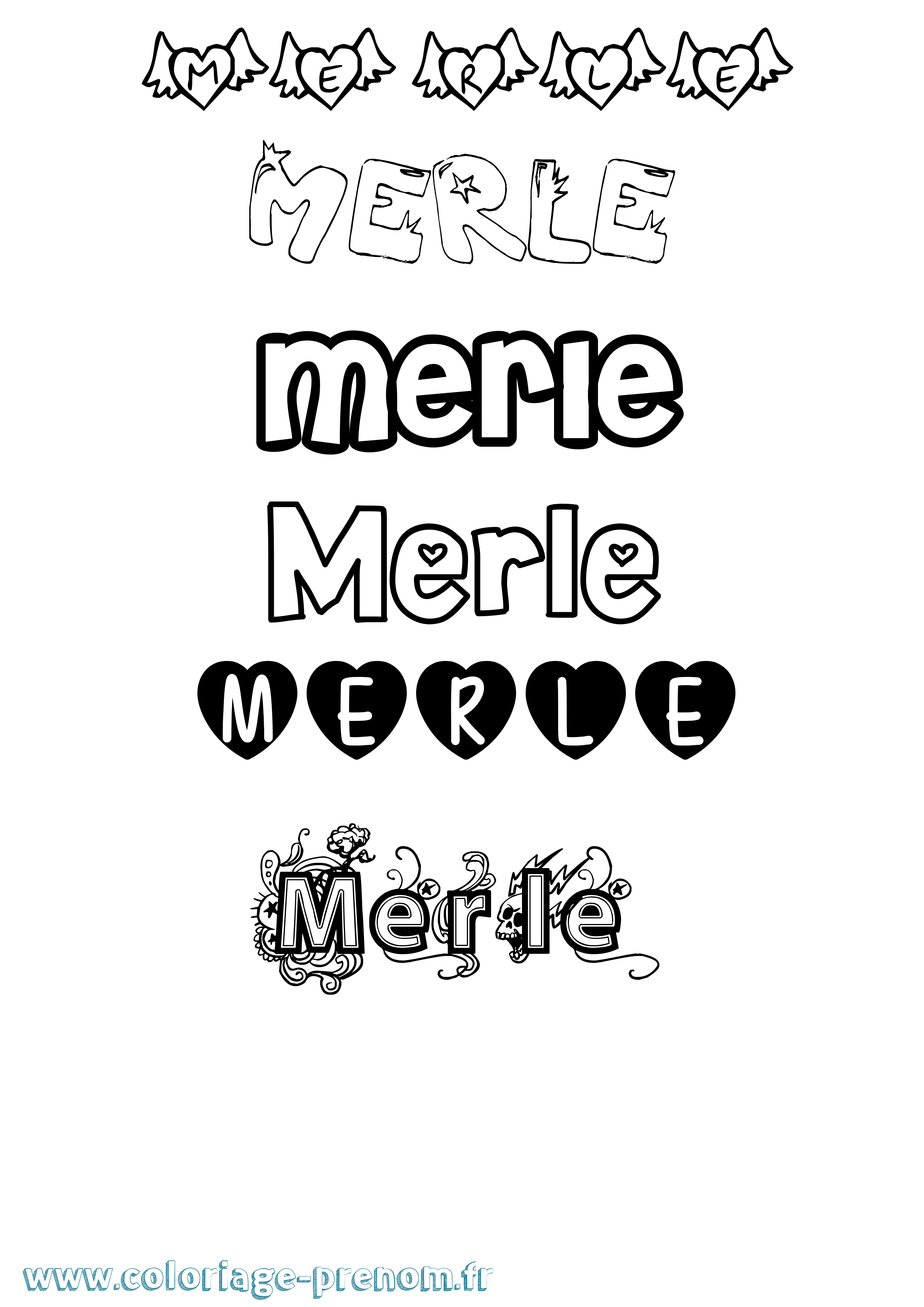 Coloriage Merle Girly Coloriage prénom Merle Girly