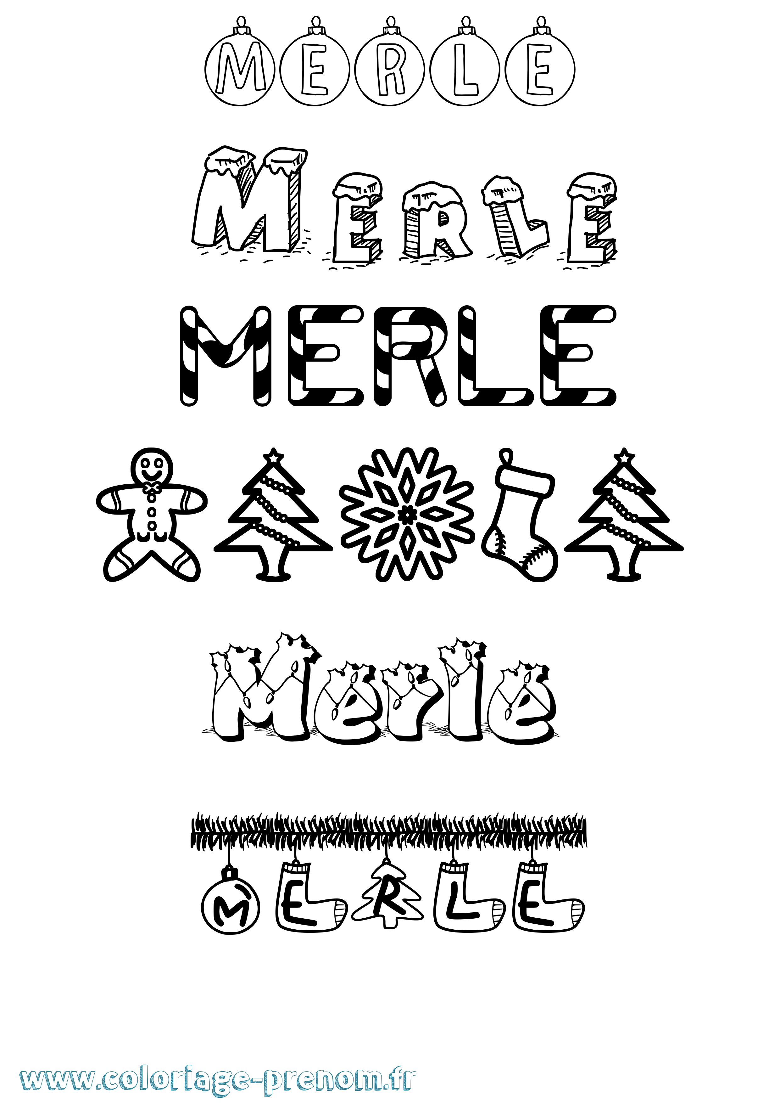 Coloriage Merle Noël Coloriage prénom Merle Noël