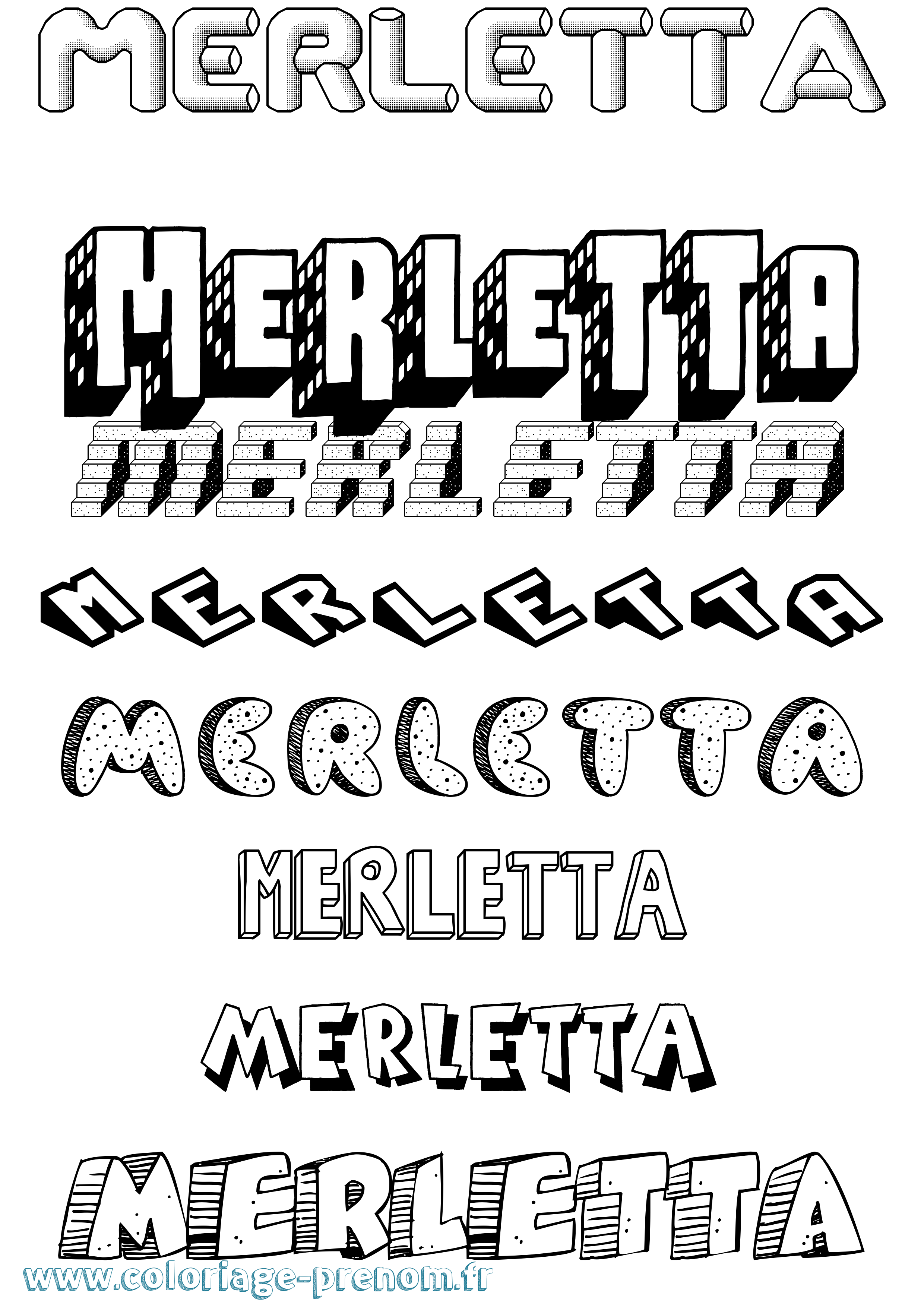 Coloriage Merletta Effet 3D Coloriage prénom Merletta Effet 3D