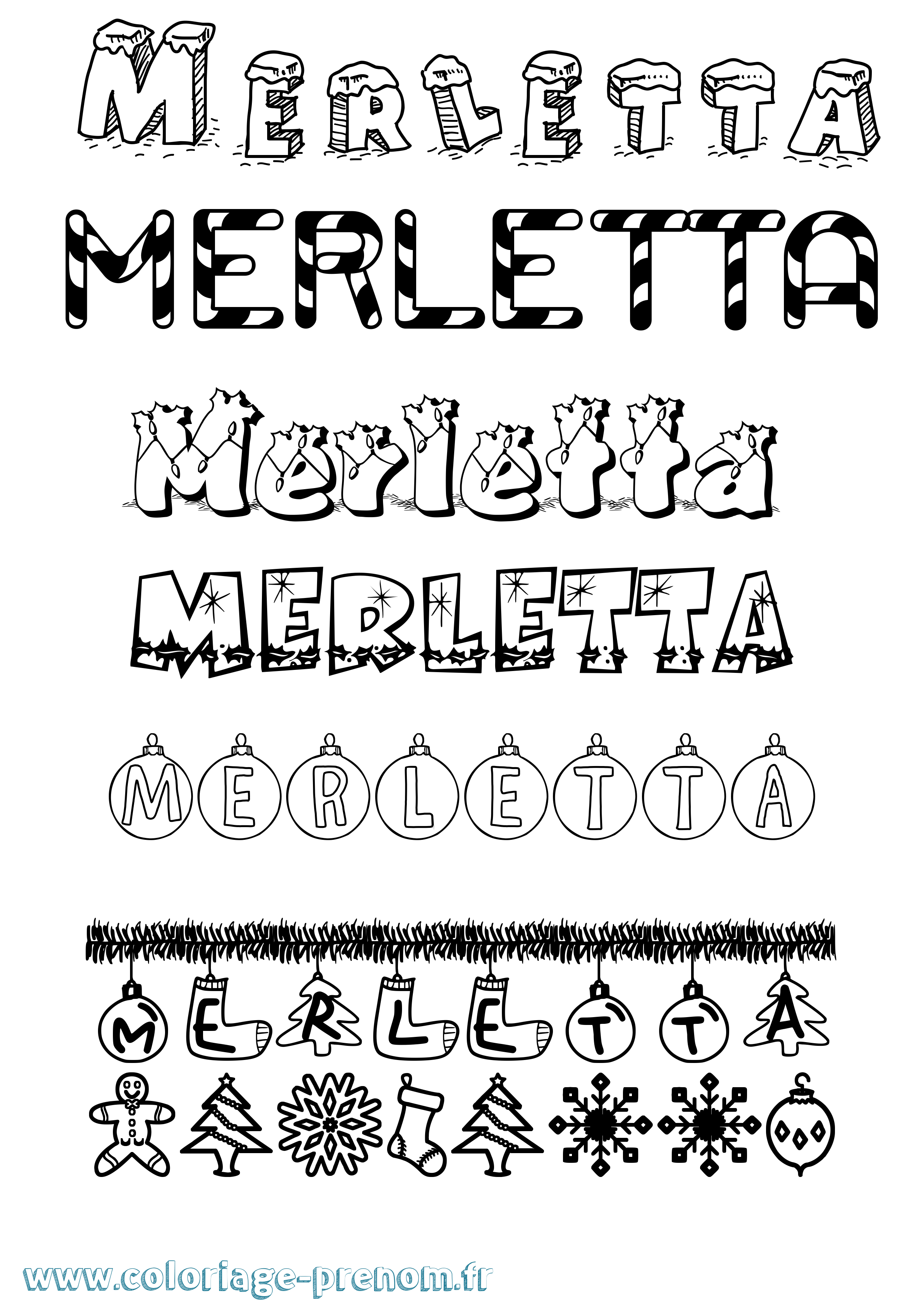 Coloriage Merletta Noël Coloriage prénom Merletta Noël