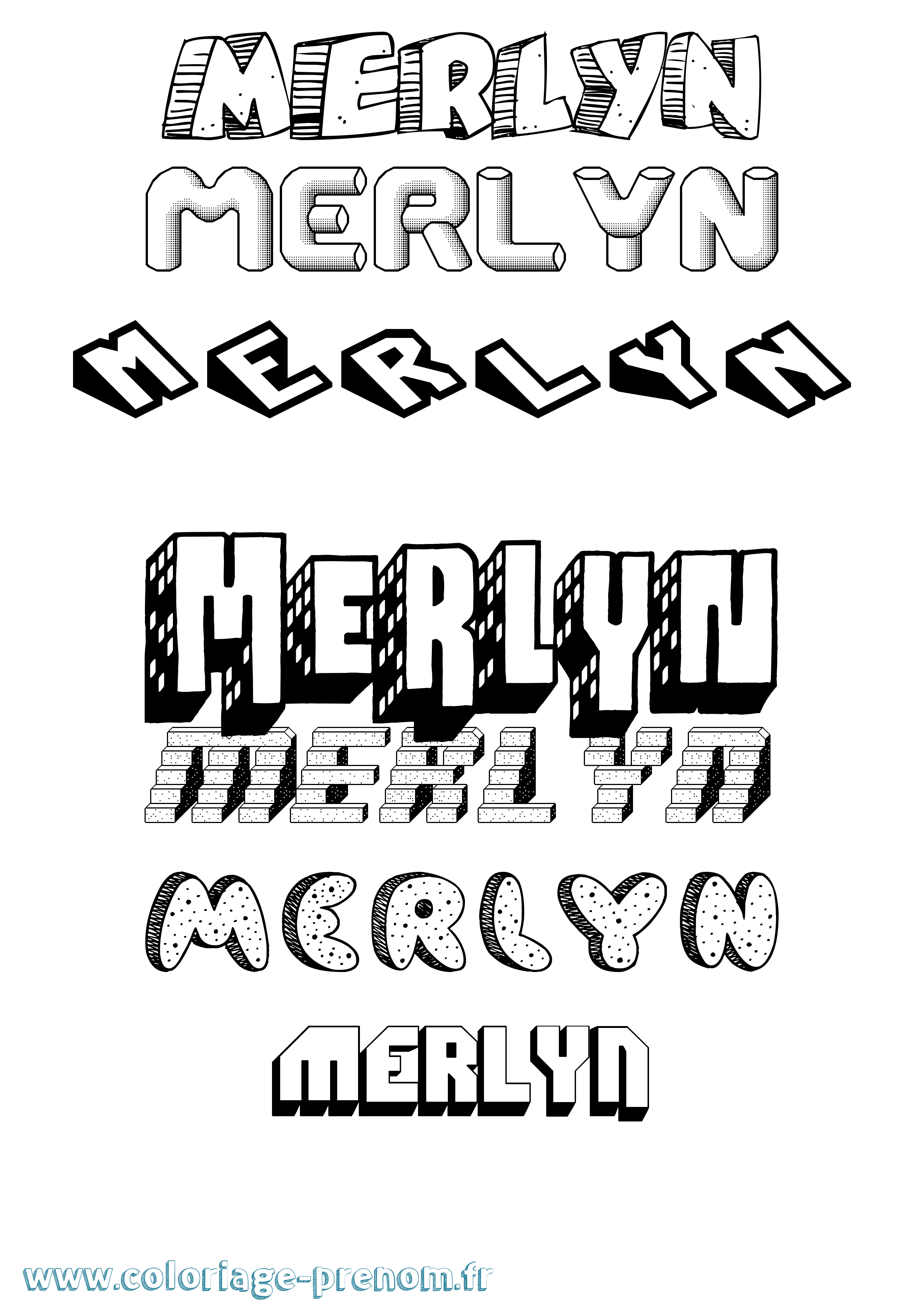 Coloriage Merlyn Effet 3D Coloriage prénom Merlyn Effet 3D