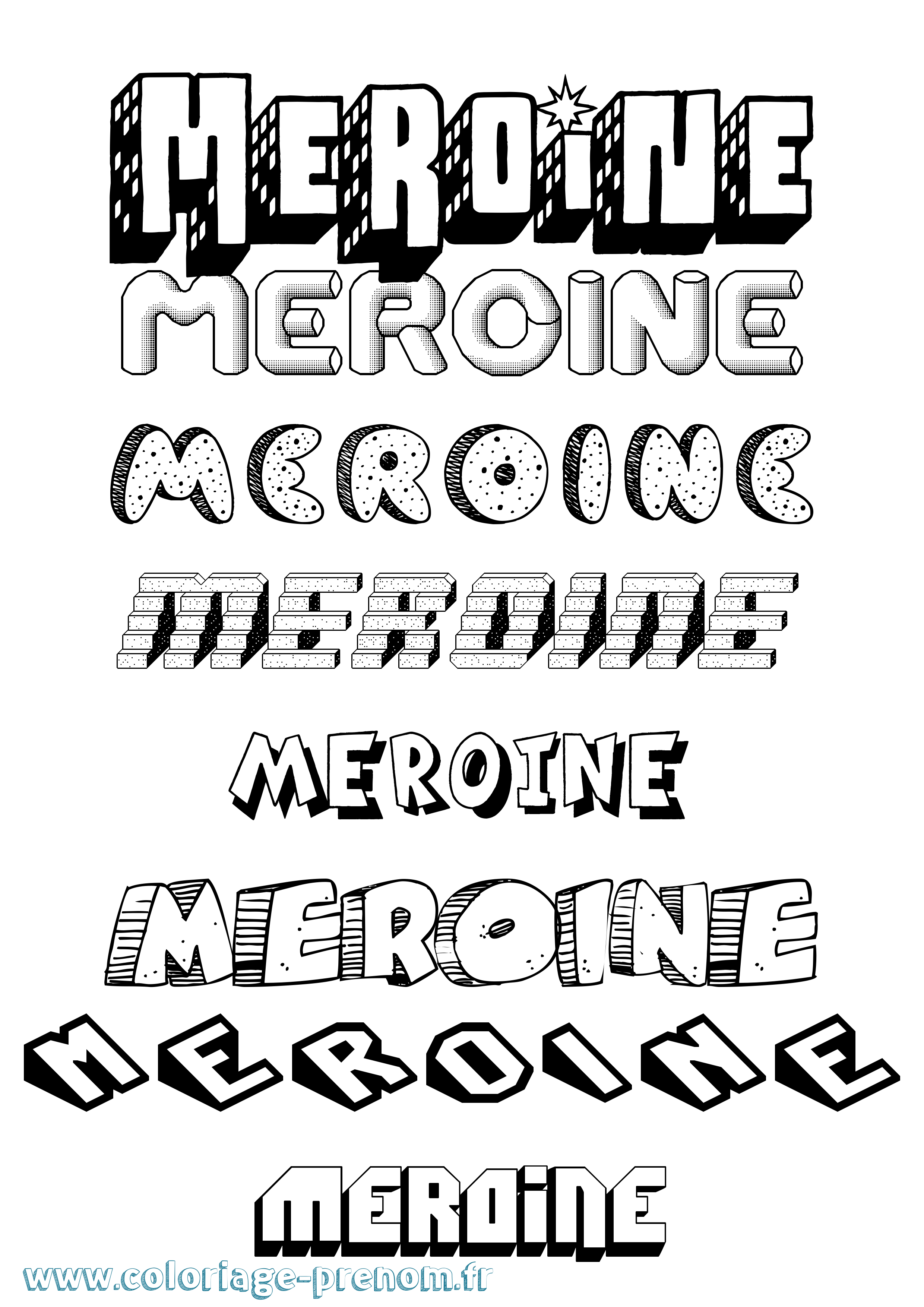 Coloriage Meroine Effet 3D Coloriage prénom Meroine Effet 3D