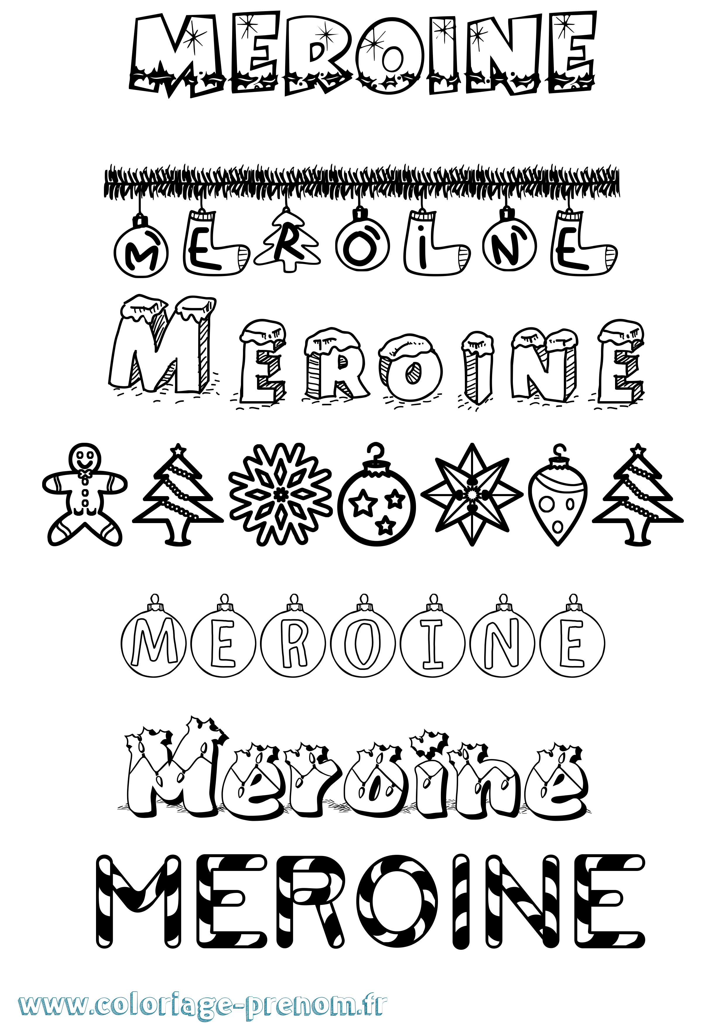 Coloriage Meroine Noël Coloriage prénom Meroine Noël