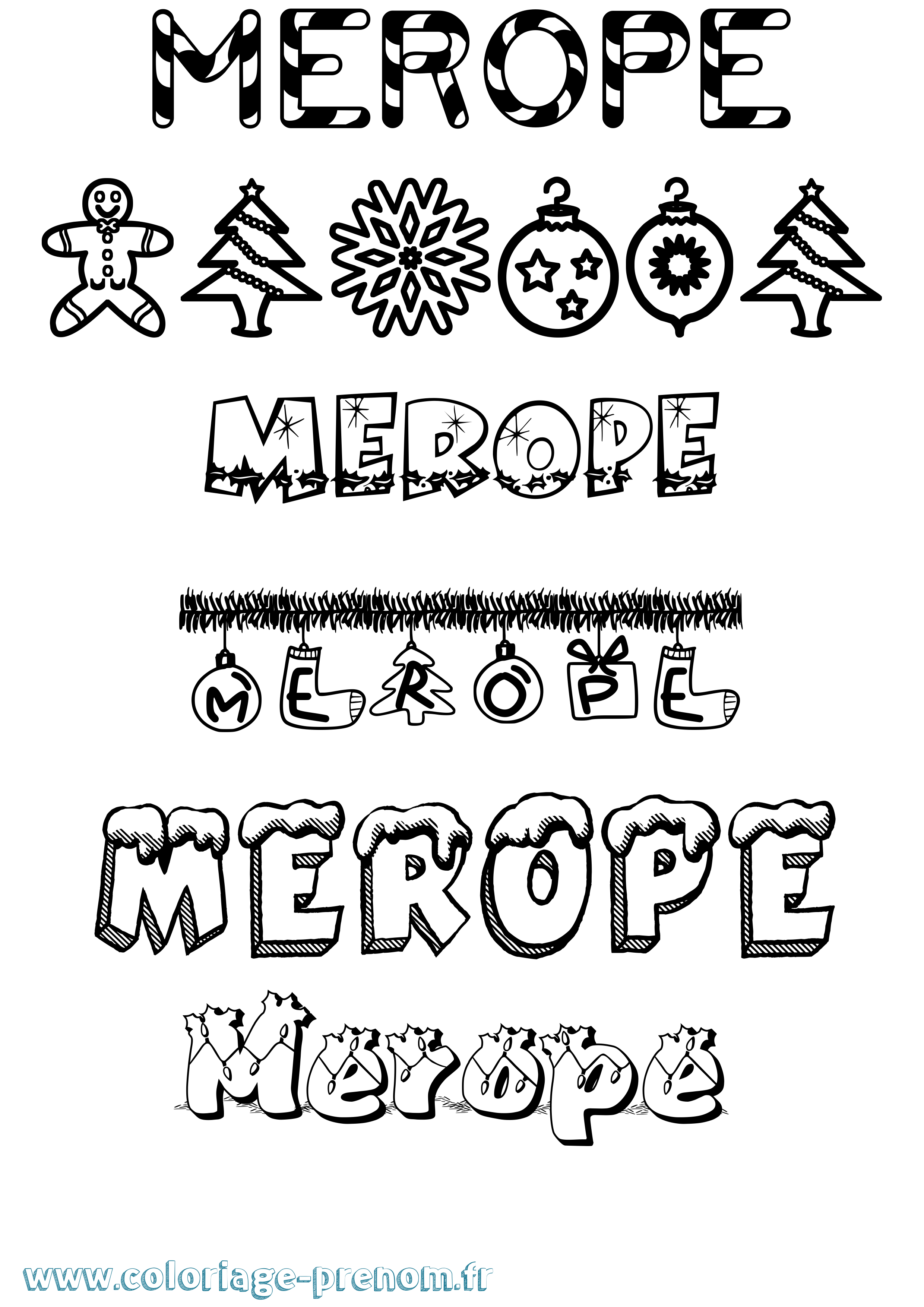 Coloriage Merope Noël Coloriage prénom Merope Noël