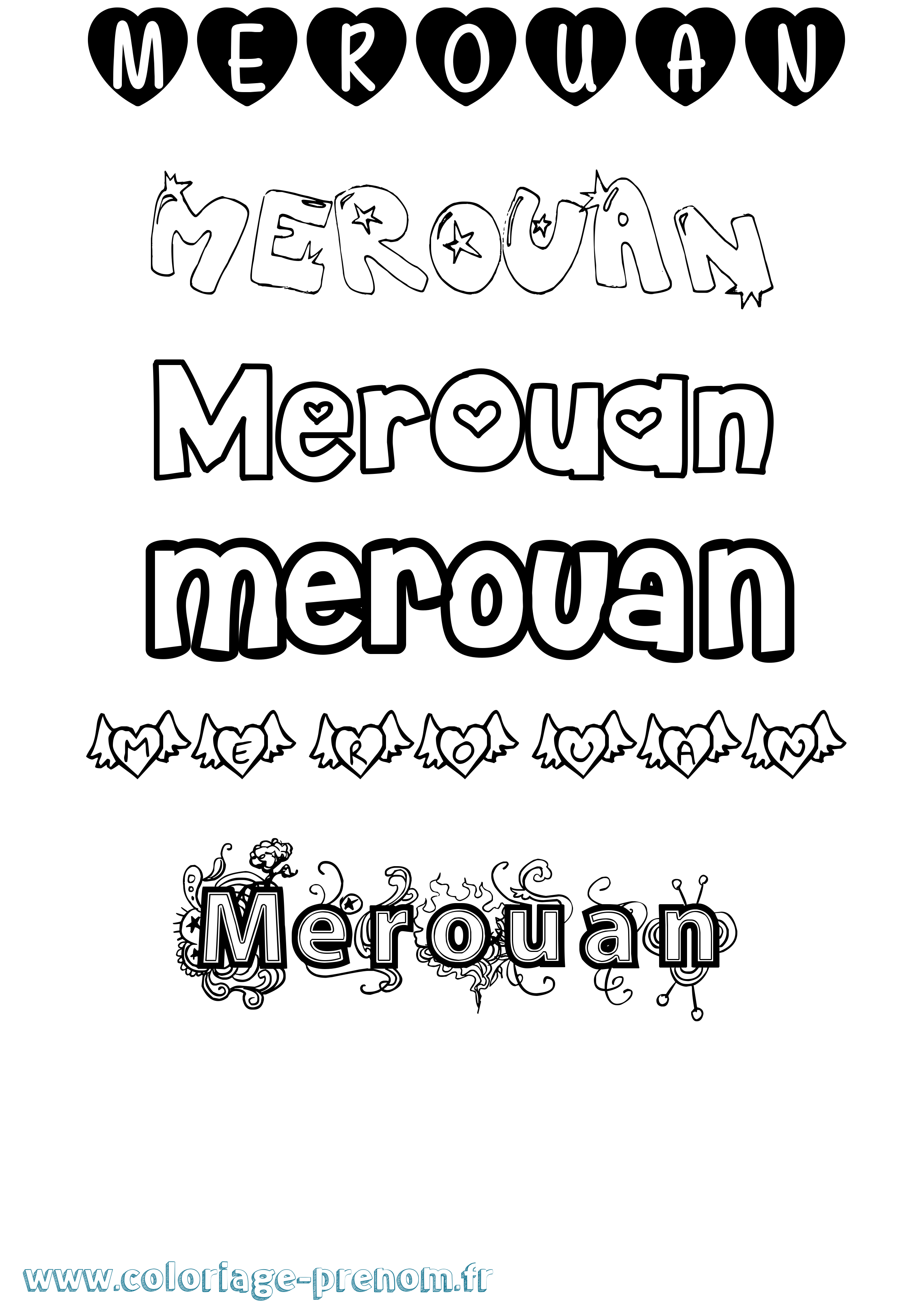 Coloriage Merouan Girly Coloriage prénom Merouan Girly