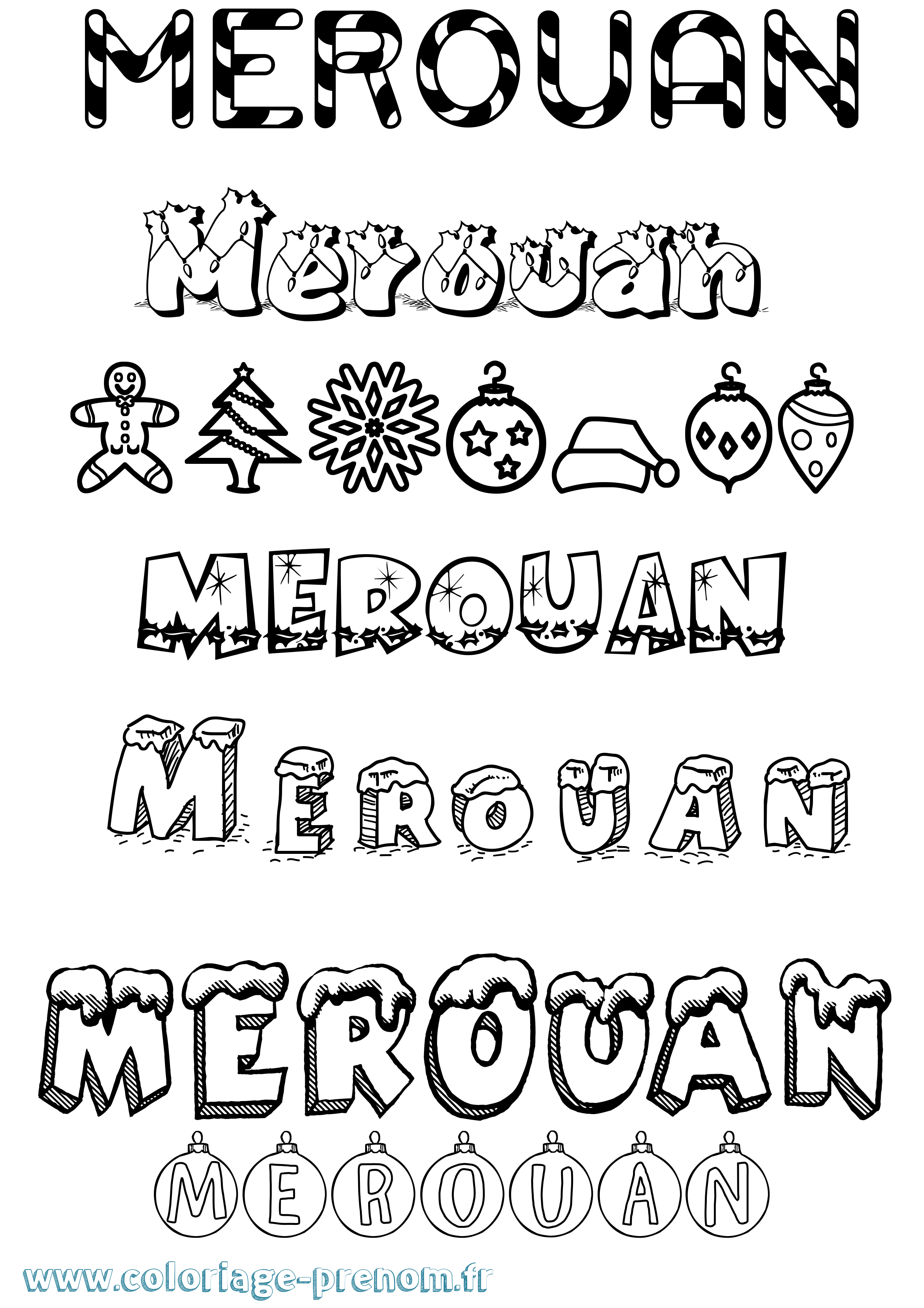 Coloriage Merouan Noël Coloriage prénom Merouan Noël