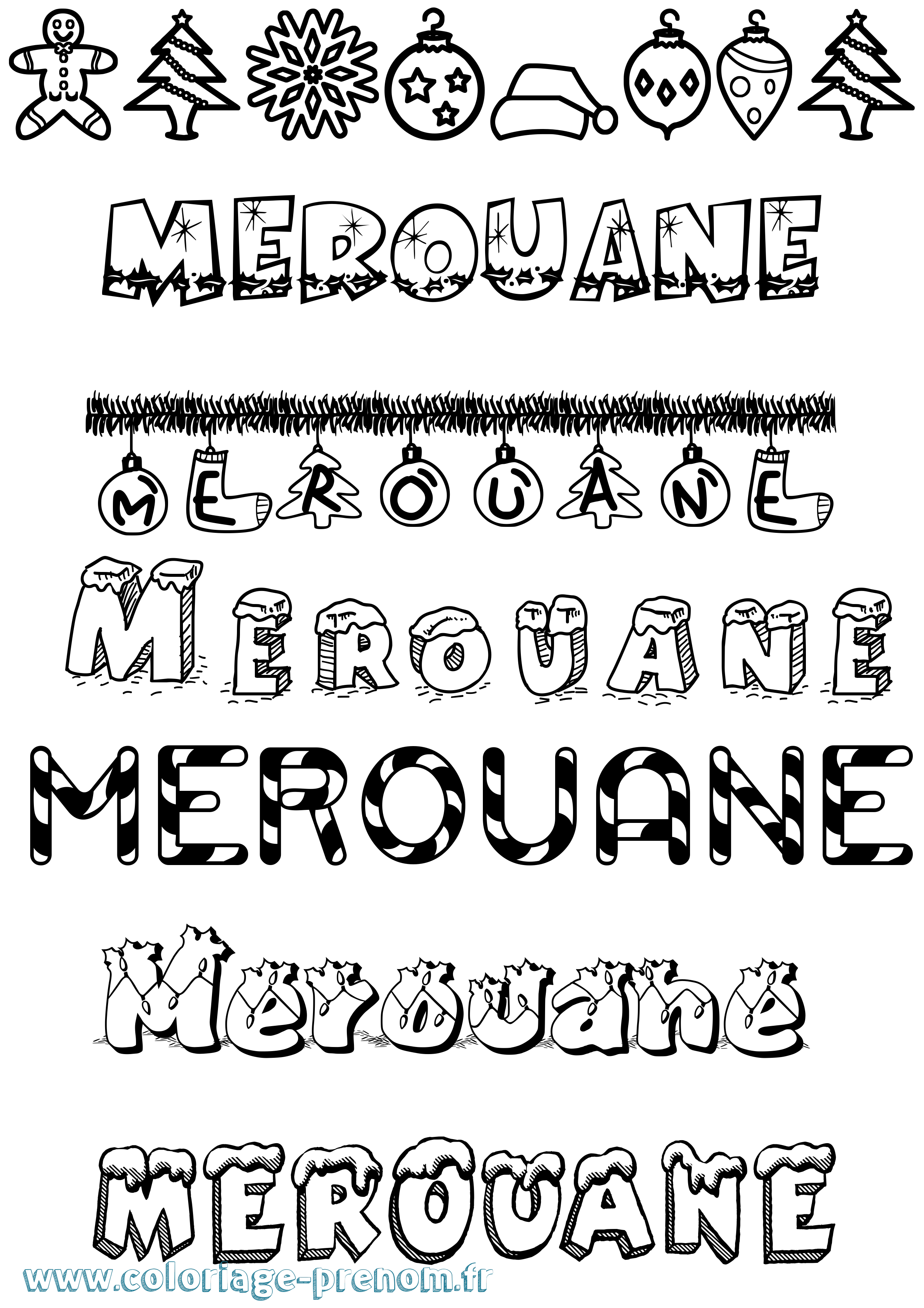 Coloriage Merouane Noël Coloriage prénom Merouane Noël