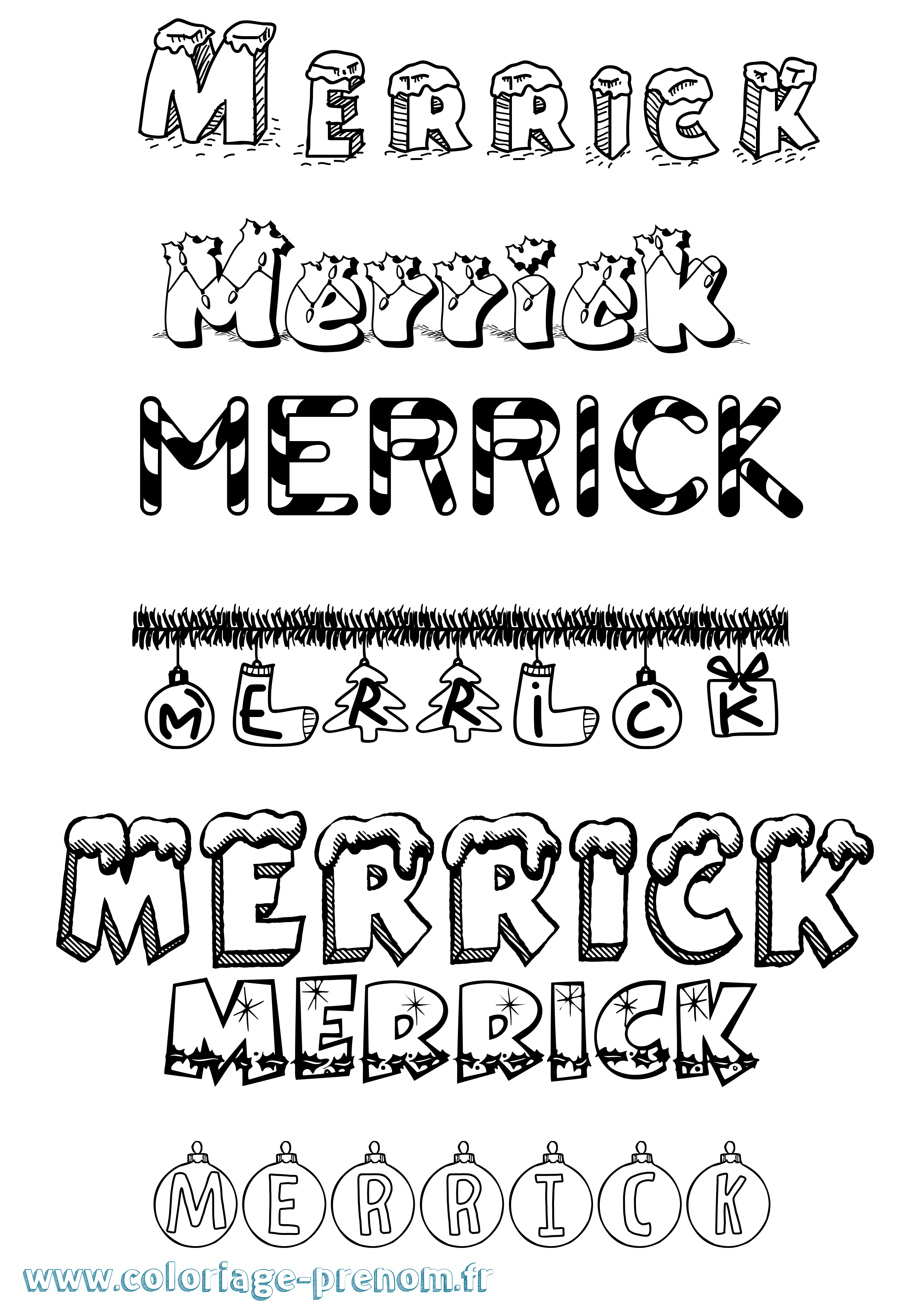Coloriage Merrick Noël Coloriage prénom Merrick Noël