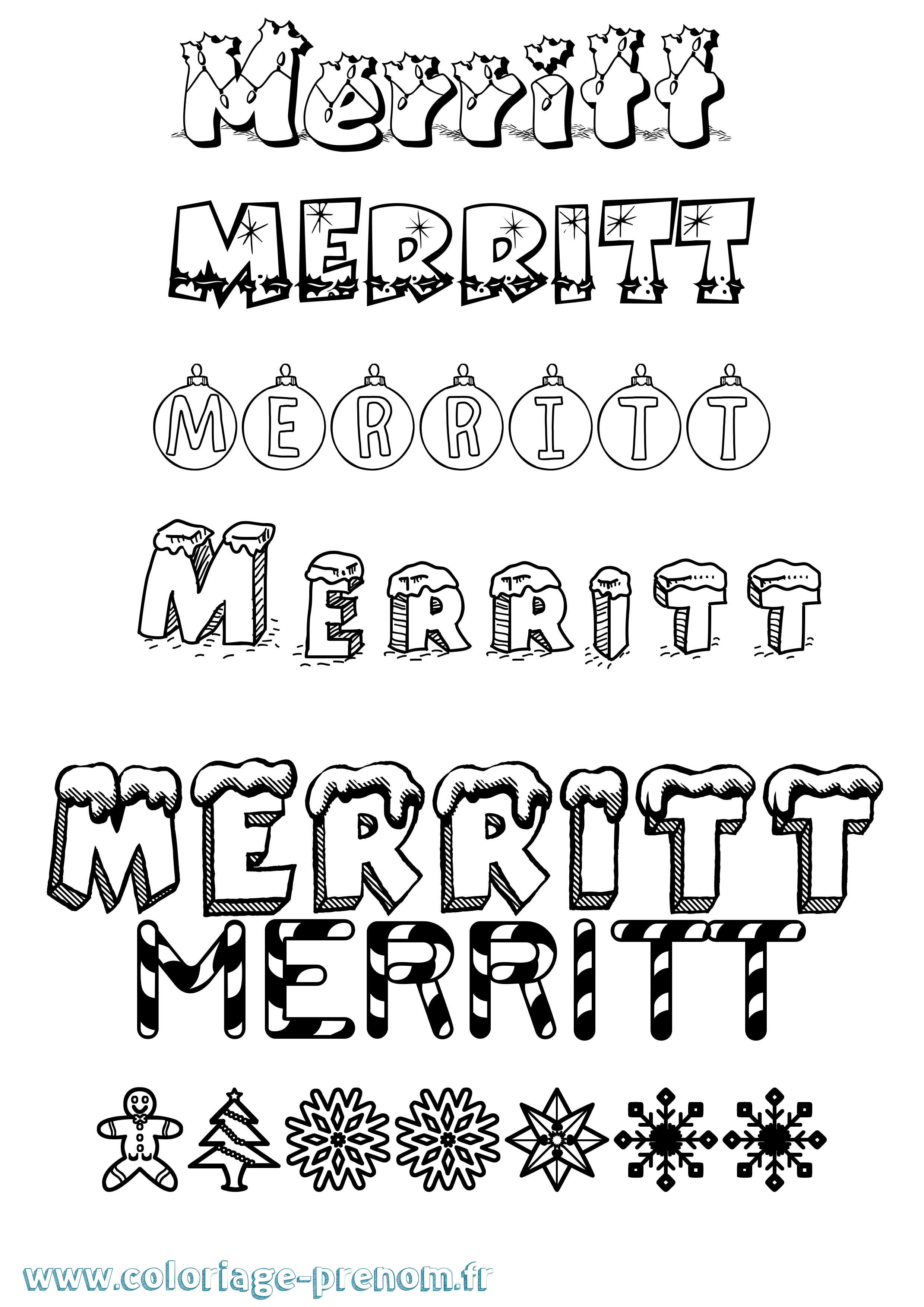 Coloriage Merritt Noël Coloriage prénom Merritt Noël