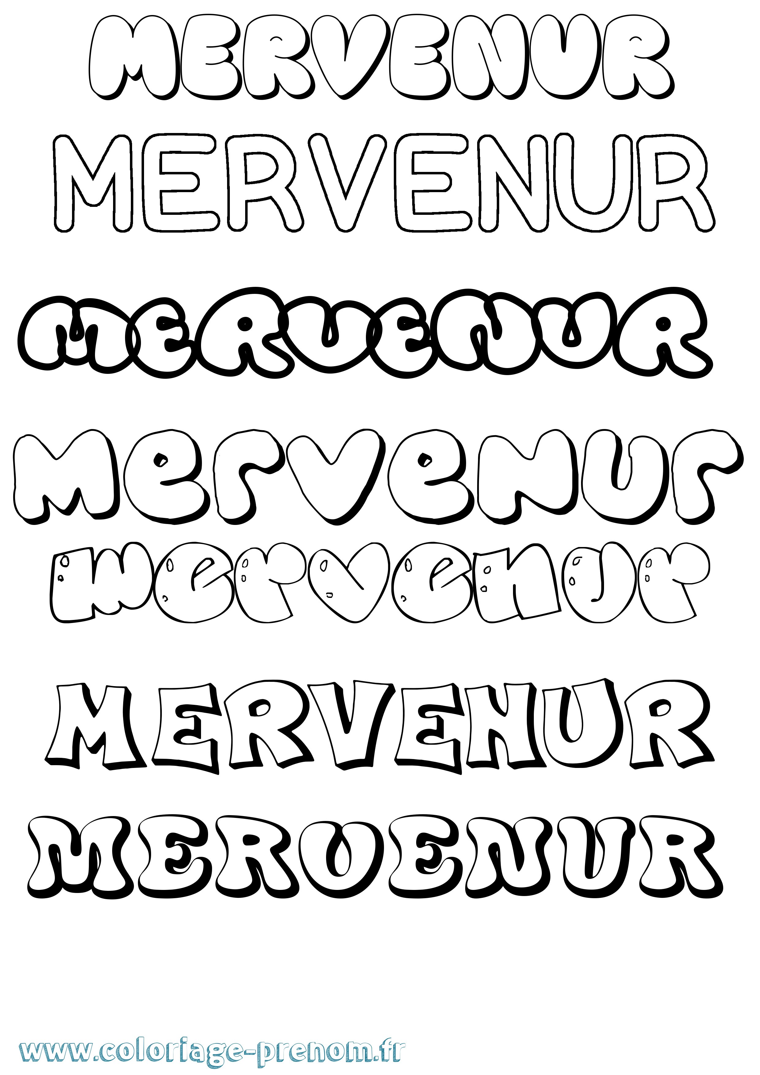 Coloriage Mervenur Bubble Coloriage prénom Mervenur Bubble