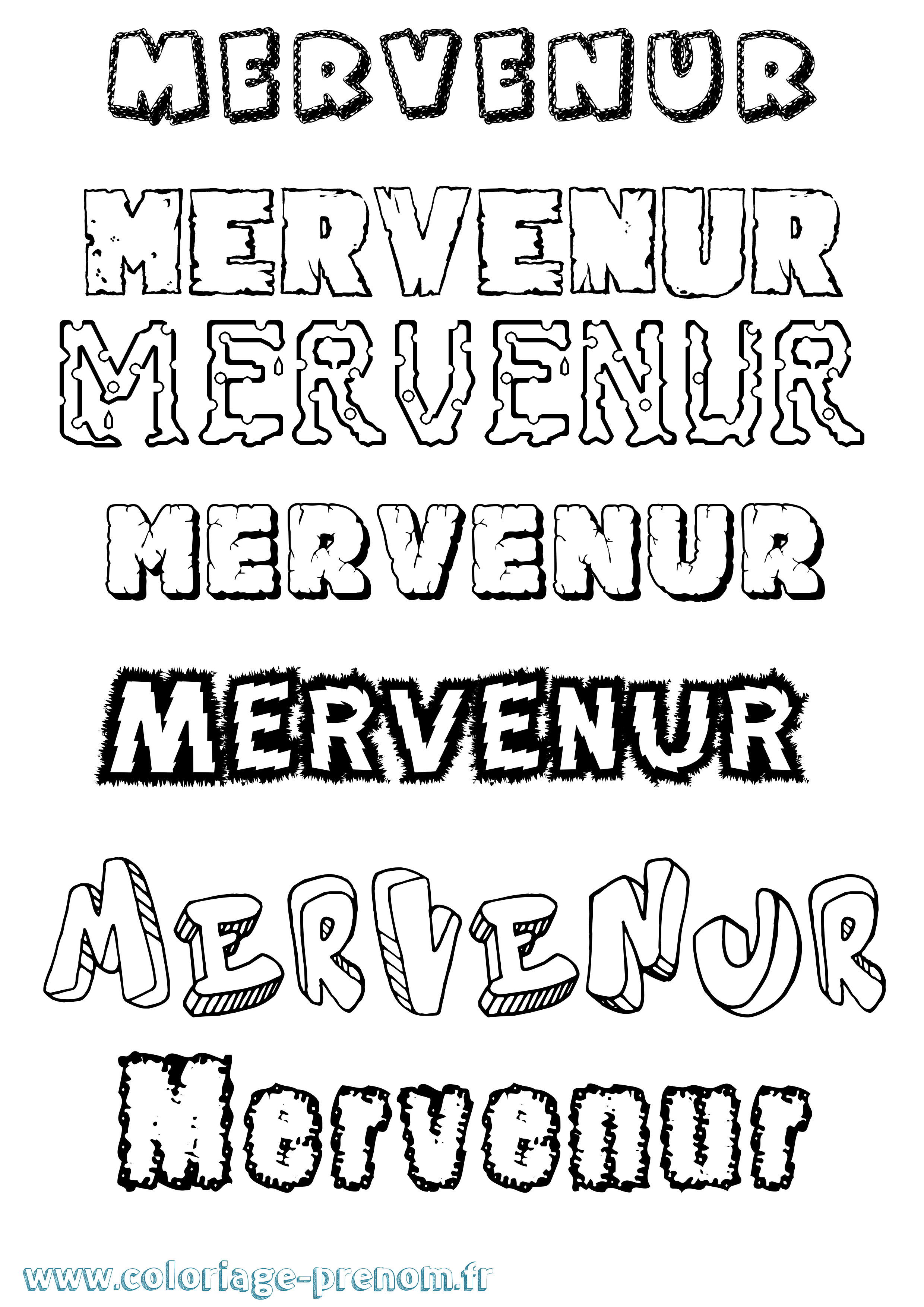 Coloriage Mervenur Destructuré Coloriage prénom Mervenur Destructuré
