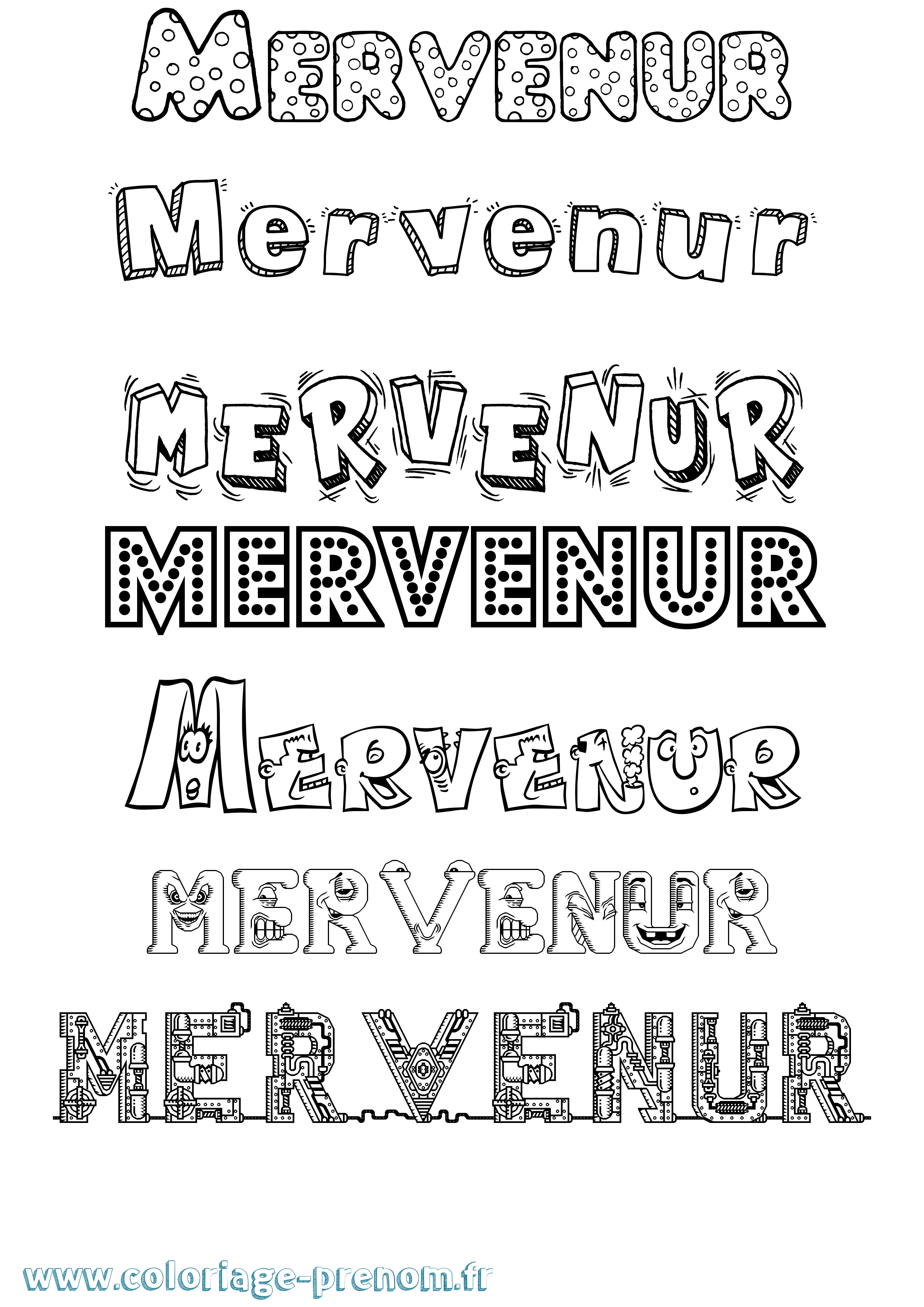 Coloriage Mervenur Fun Coloriage prénom Mervenur Fun