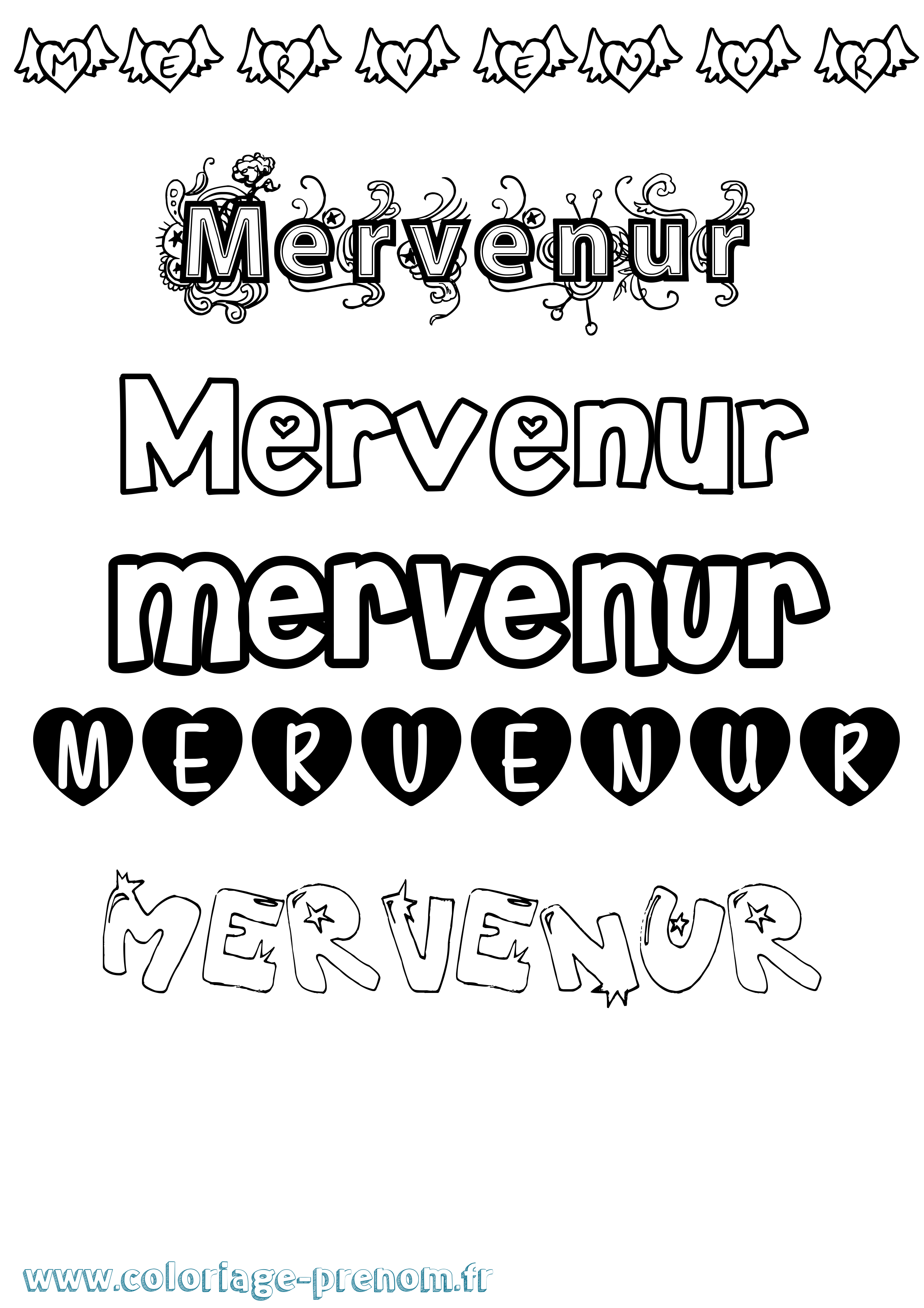 Coloriage Mervenur Girly Coloriage prénom Mervenur Girly