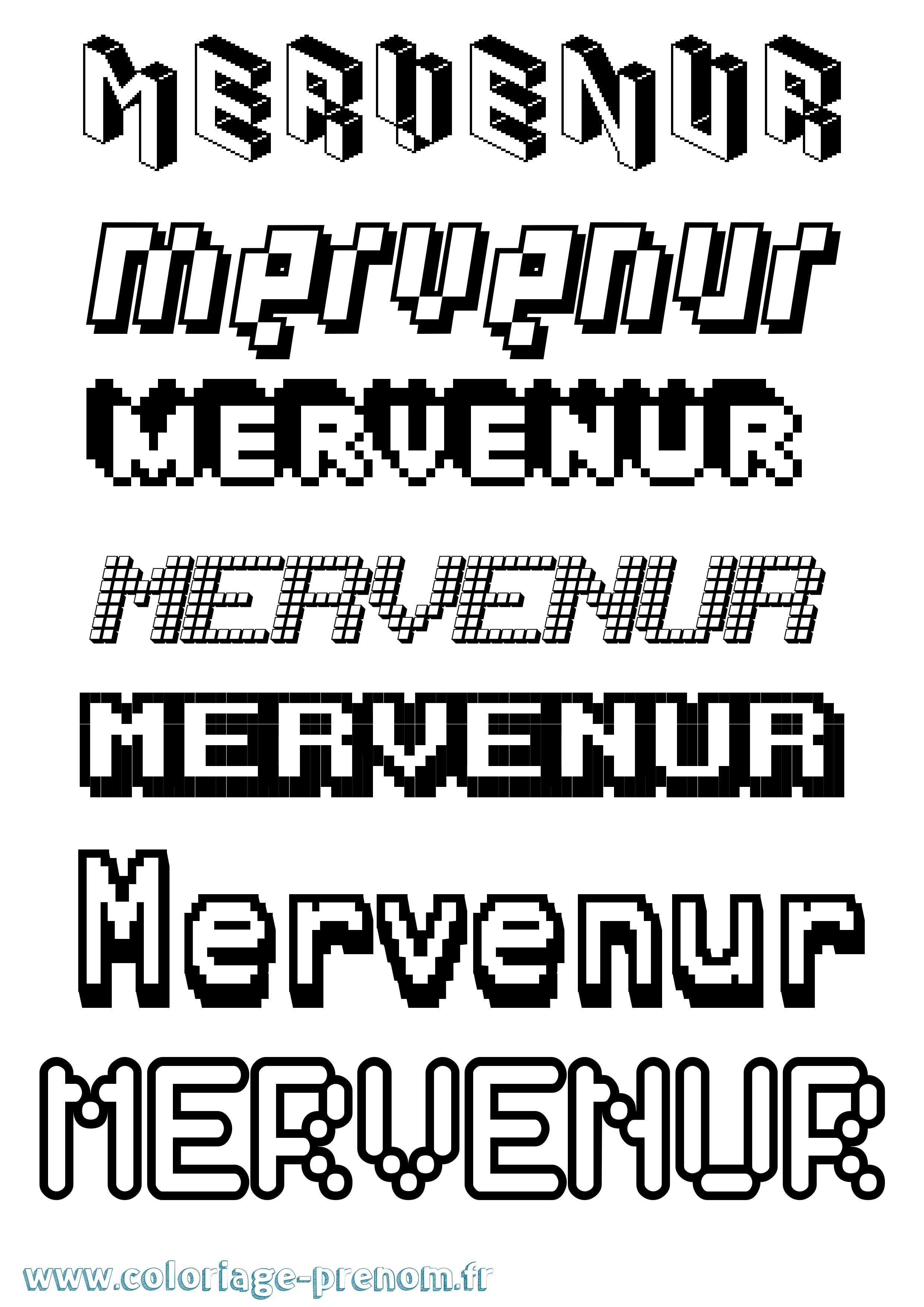 Coloriage Mervenur Pixel Coloriage prénom Mervenur Pixel