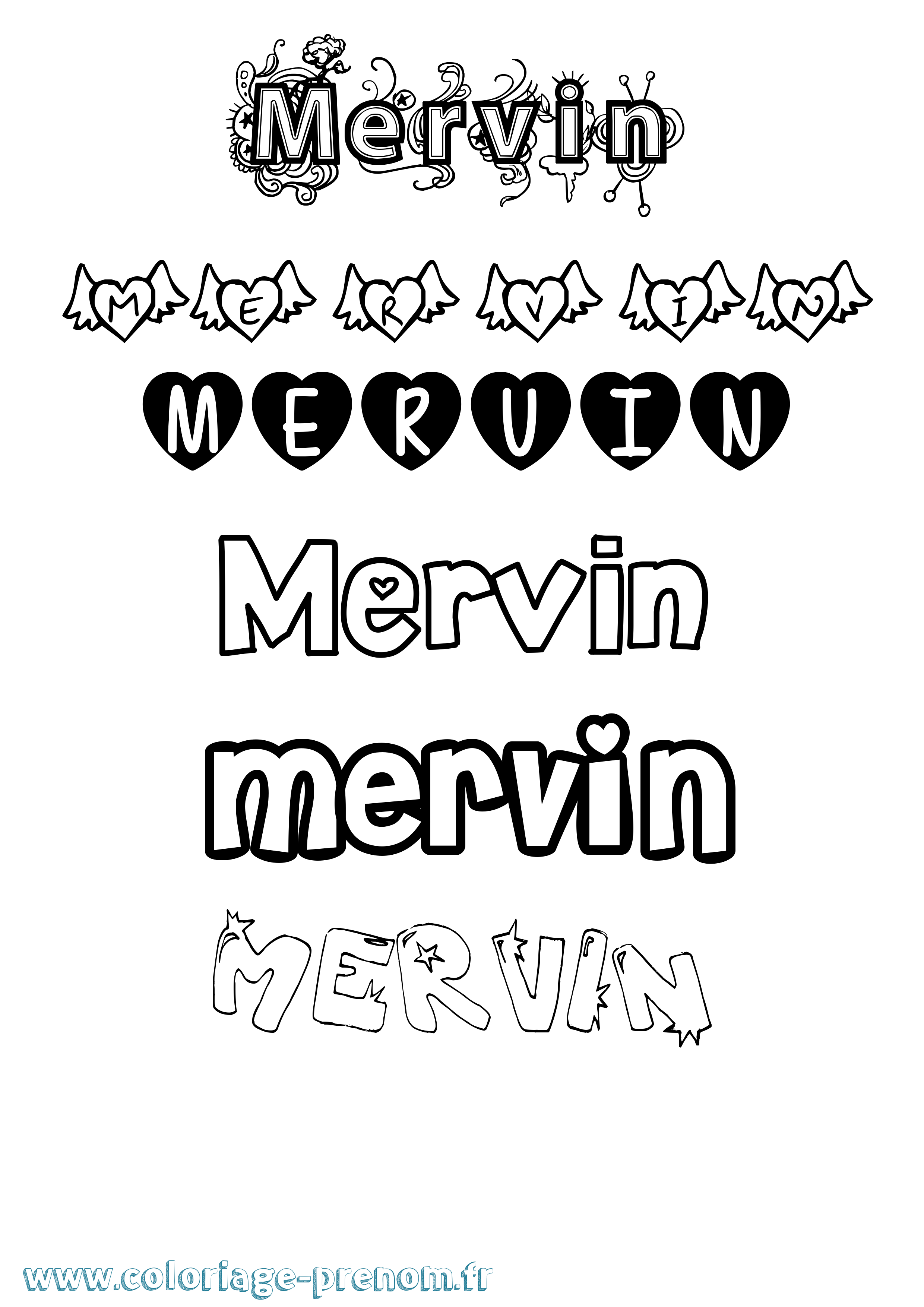 Coloriage Mervin Girly Coloriage prénom Mervin Girly