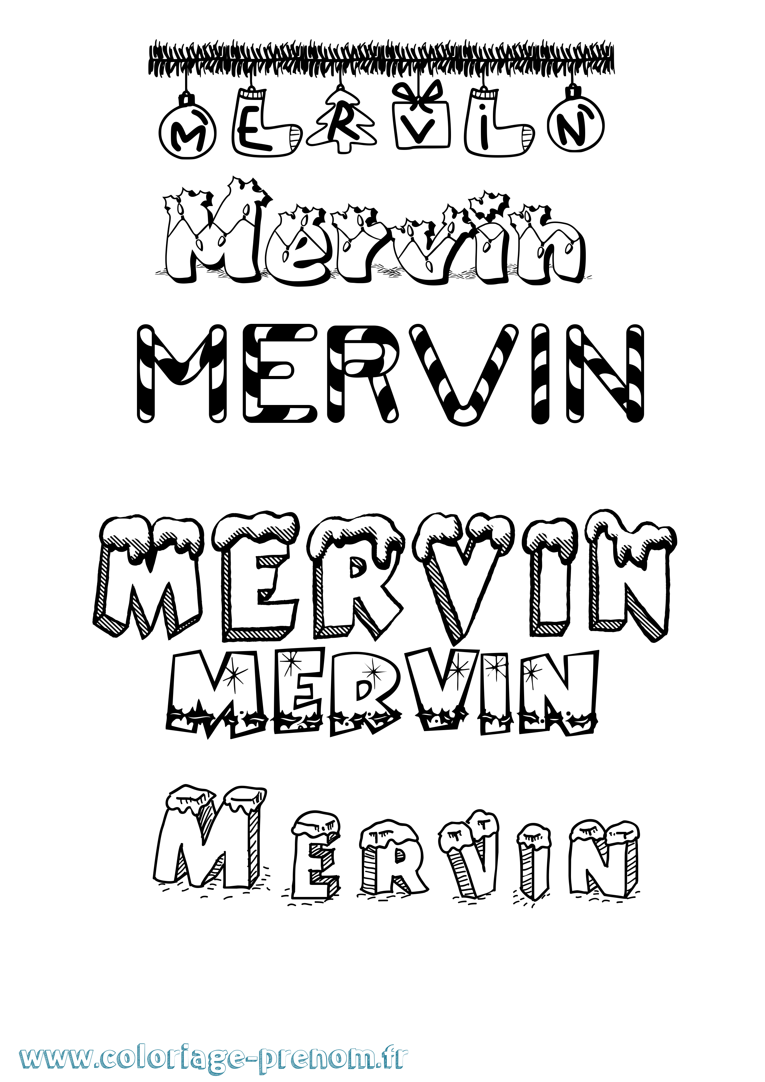 Coloriage Mervin Noël Coloriage prénom Mervin Noël